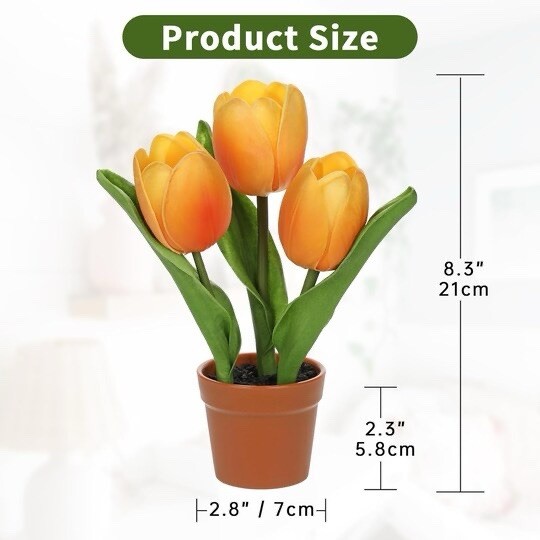 Artificial Tulip Arrangement with Terracotta-Like Plastic Pot 8 Inch – 4-Pack