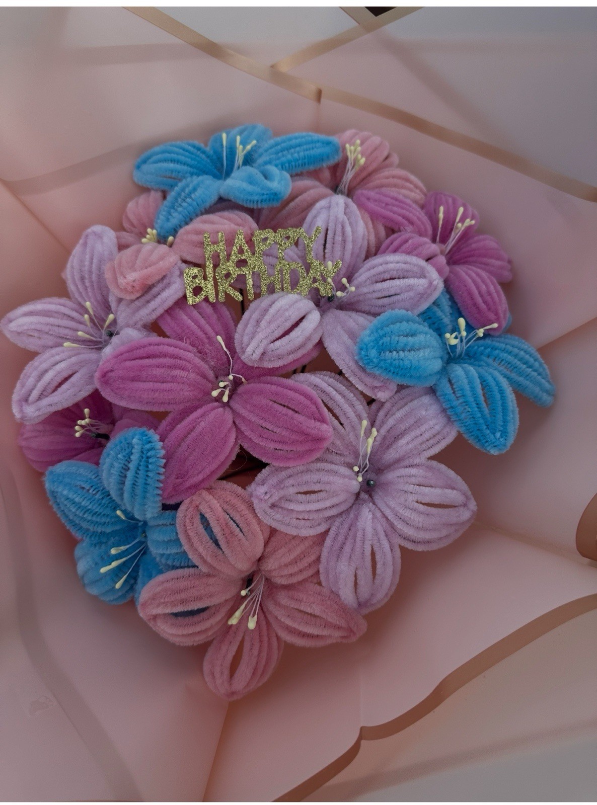Artificial Pink Blue Purple Floral Birthday Wall Decor Arrangement Centerpiece