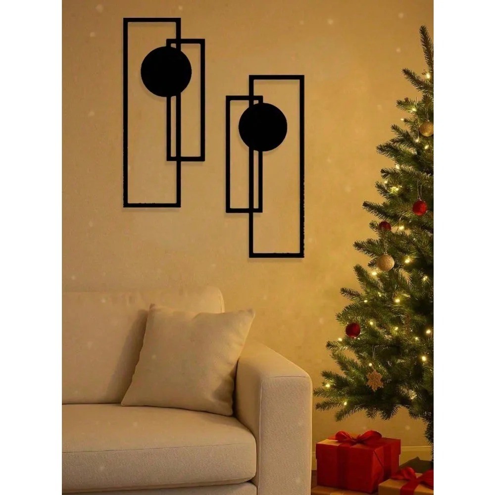 2-Pc Abstract Gothic Line Metal Wall Art Minimalist Black Living Room Decor