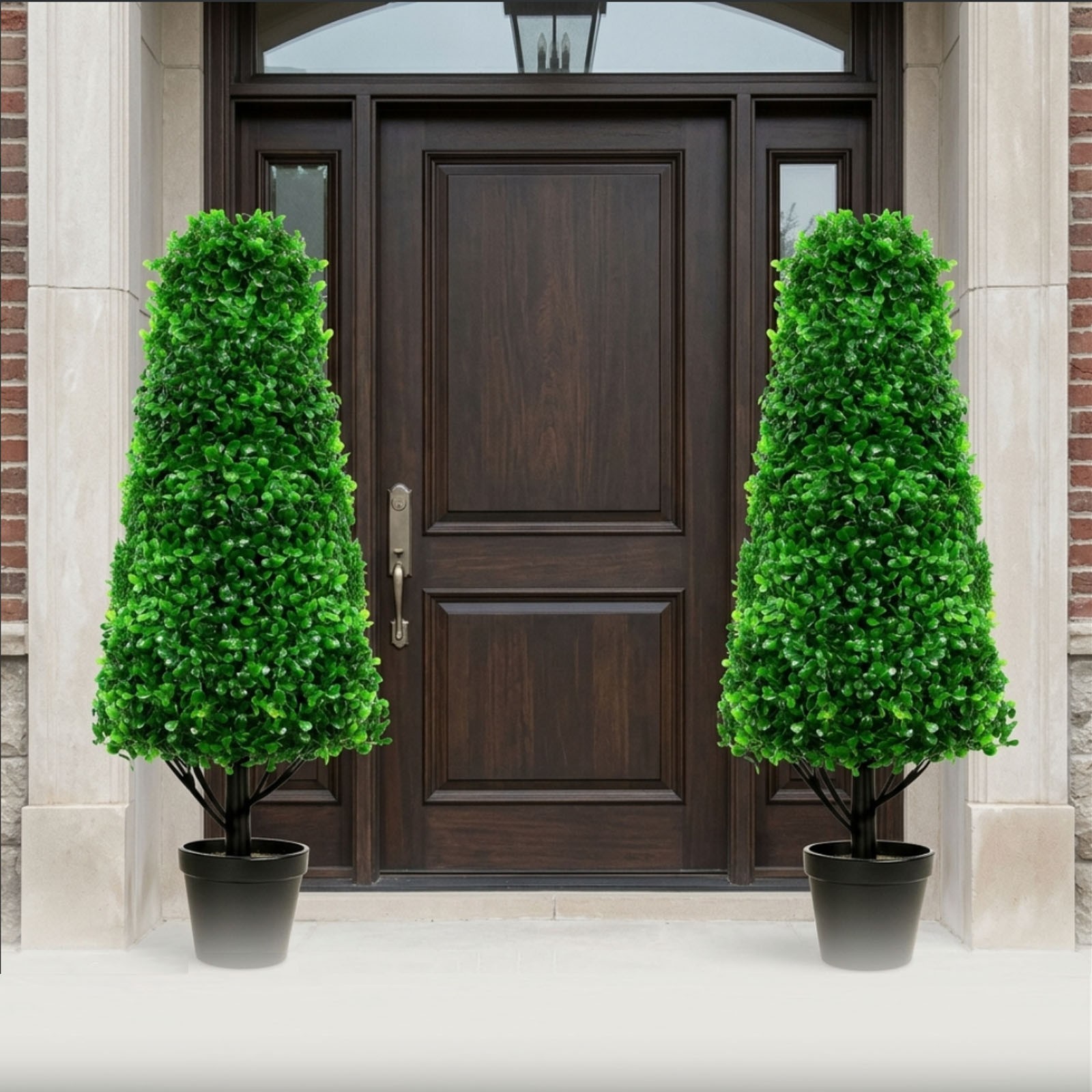 4′ Artificial Boxwood Cone Topiary Tree 2Pcs Faux Tree with Replaceable Leaves