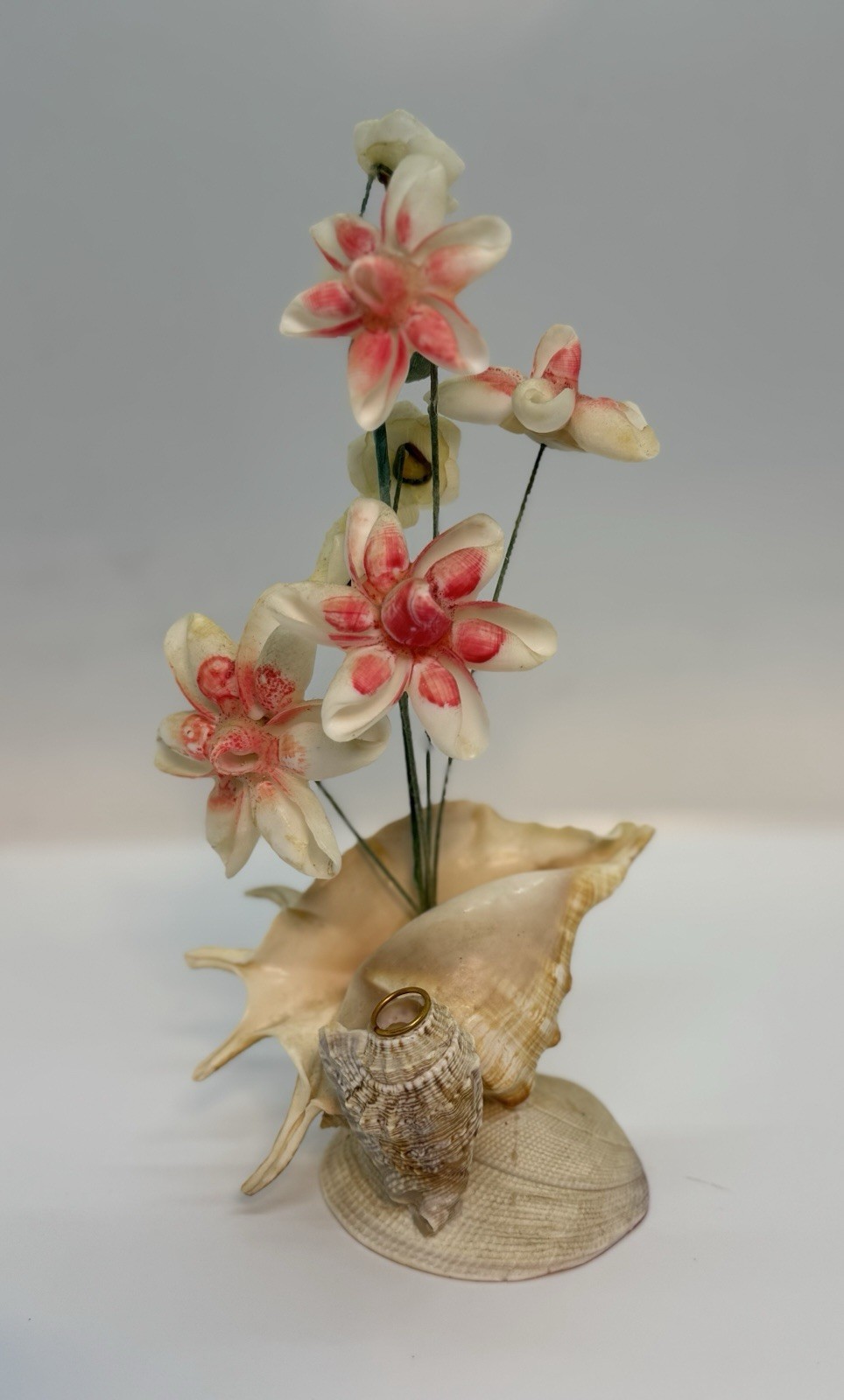 Vintage Seashell Shell Art Flower Arrangement Vase Pencil Holder MCM Circa 1950s