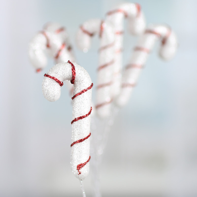 Set of 36 Red and White Sparkling Candy Cane 7″ Floral Picks