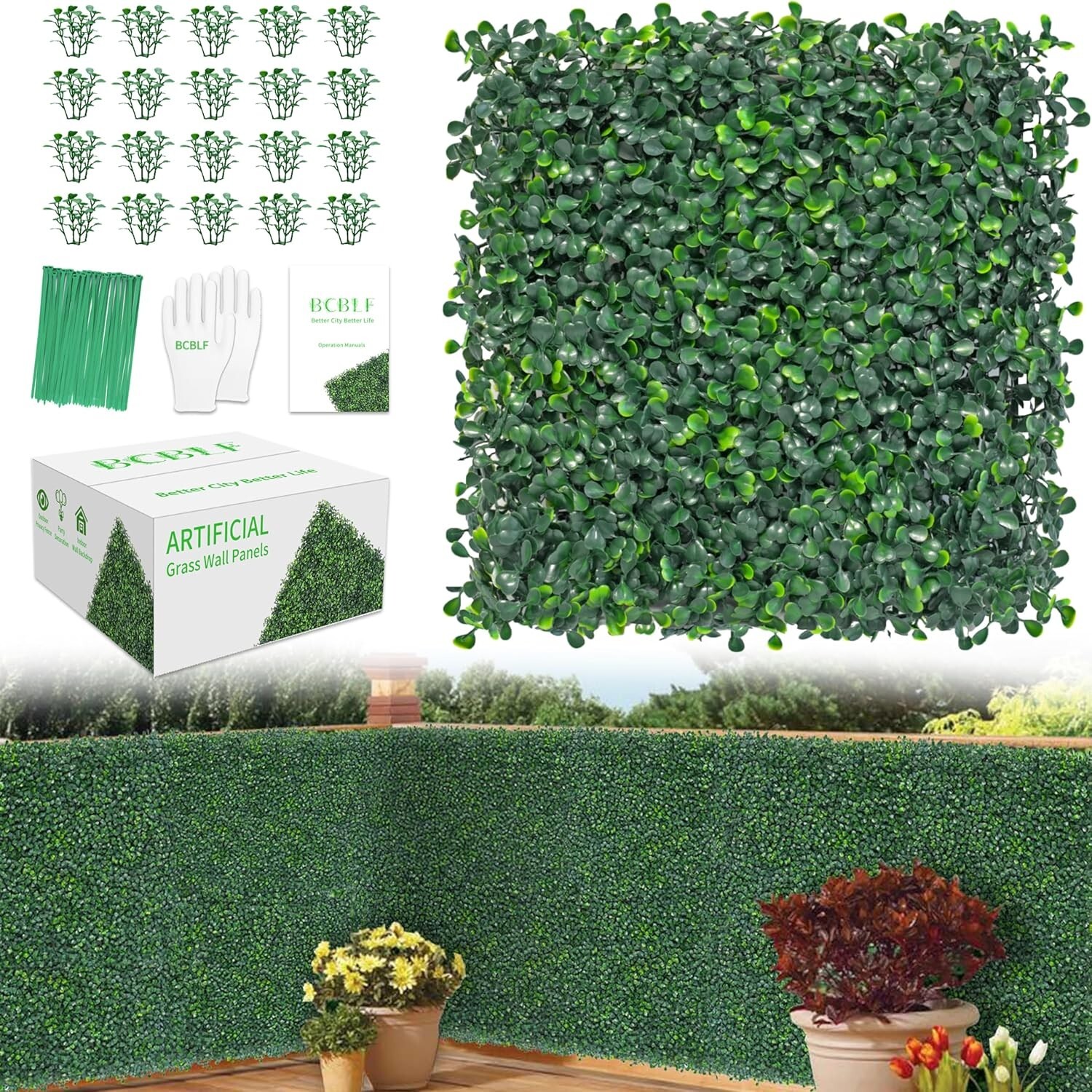 10×10 Inch 12-Piece Grass Wall Panels Artificial Boxwood Greenery Hedge Backdrop