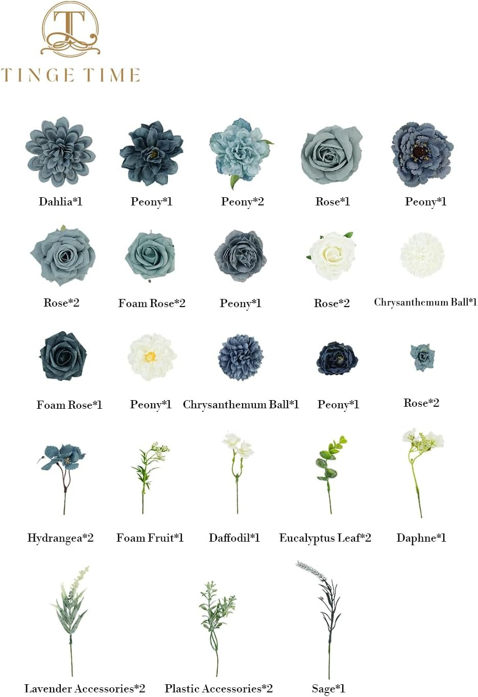 Dusty Blue Artificial Flowers: Peonies, Sunflowers, Orchids & More