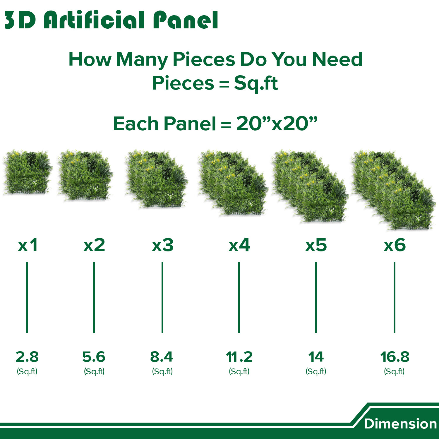 20″ Artificial Grass Mats 3D Mixed Plant Wall Hedge Decor For Home Festival #4