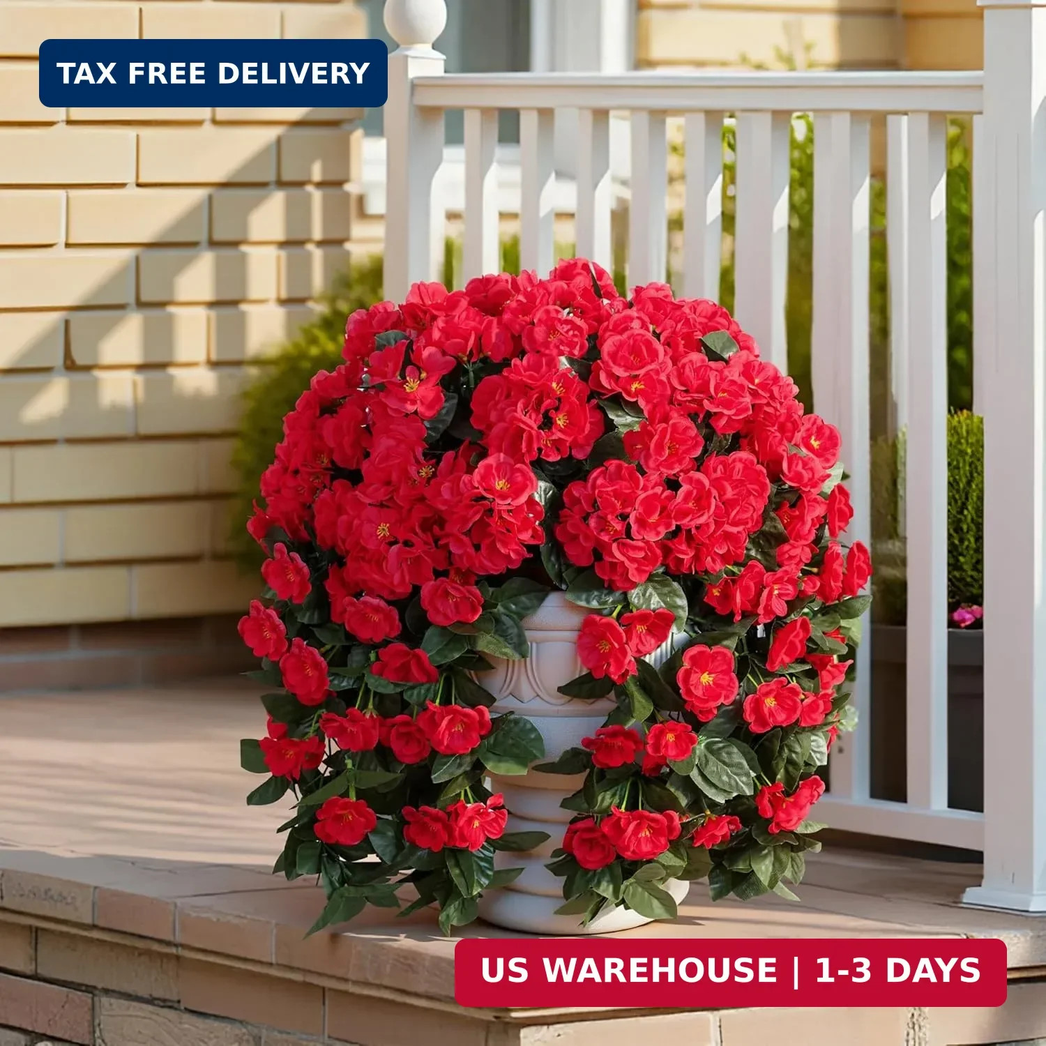 Artificial Flowers for Outdoors Fake Geraniums Summer Outside Decor, 2 PCS Red G