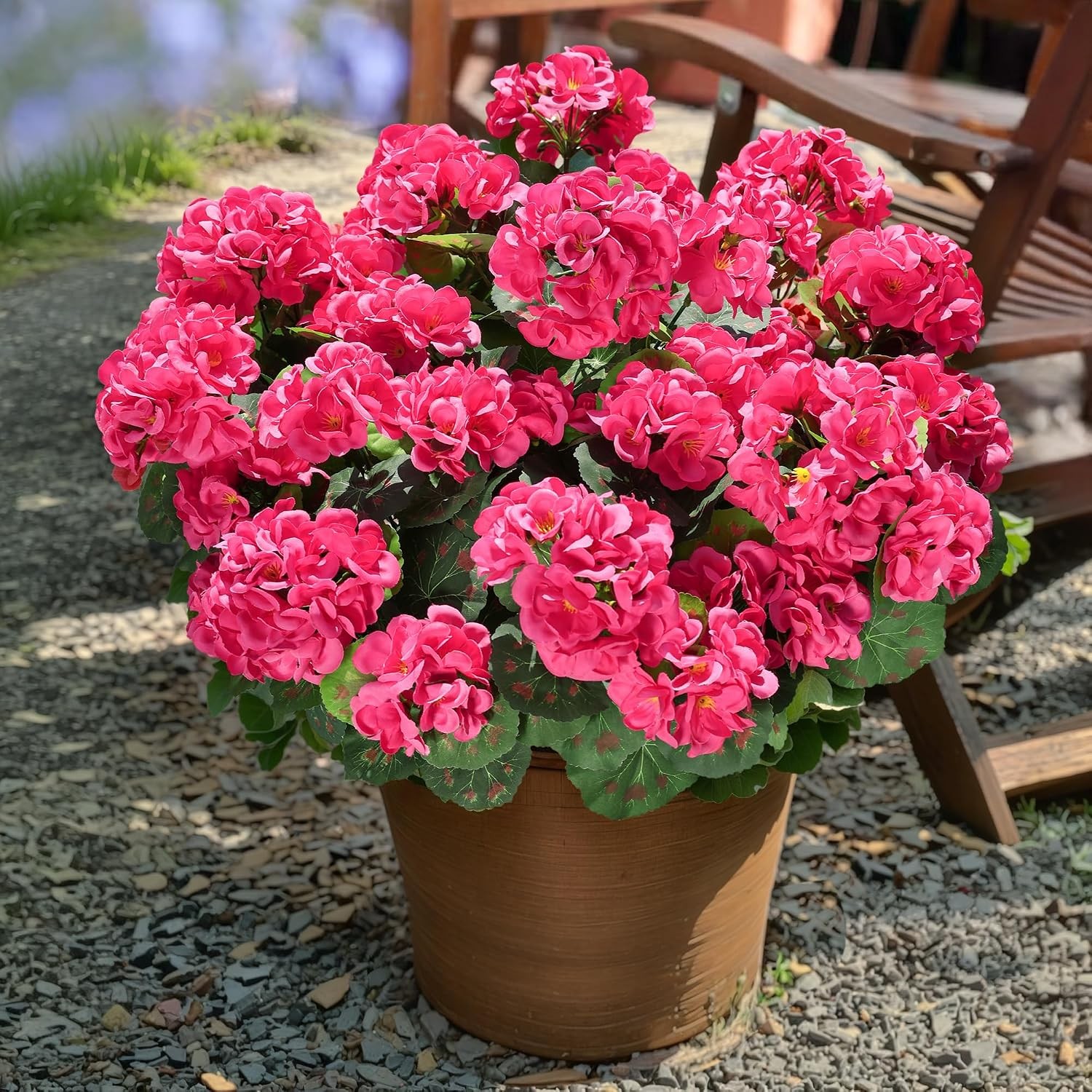 Artificial Geranium Fake Flowers Hot Pink Outdoor Decoration Silk Artificial