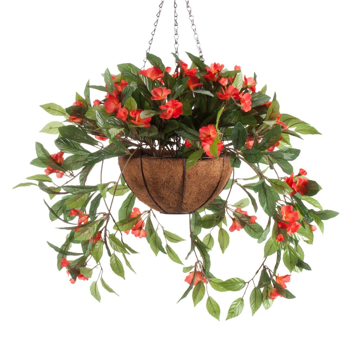 Large Artificial Orange Impatiens Indoor/Outdoor Hanging Planter Basket