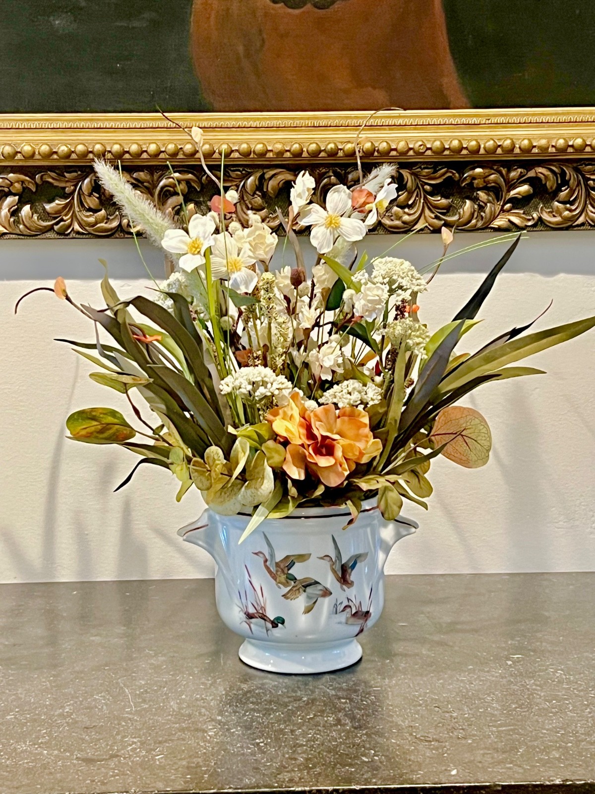 Faux Floral Arrangement in Vintage Abercrombie & Fitch Limoges Cachepot