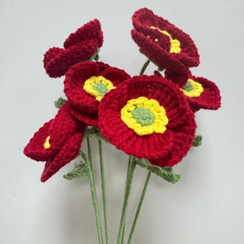 Poppies Flowers Artificial 6 Pieces,14.5in Fake Poppy Crochet Flower,Knitted …