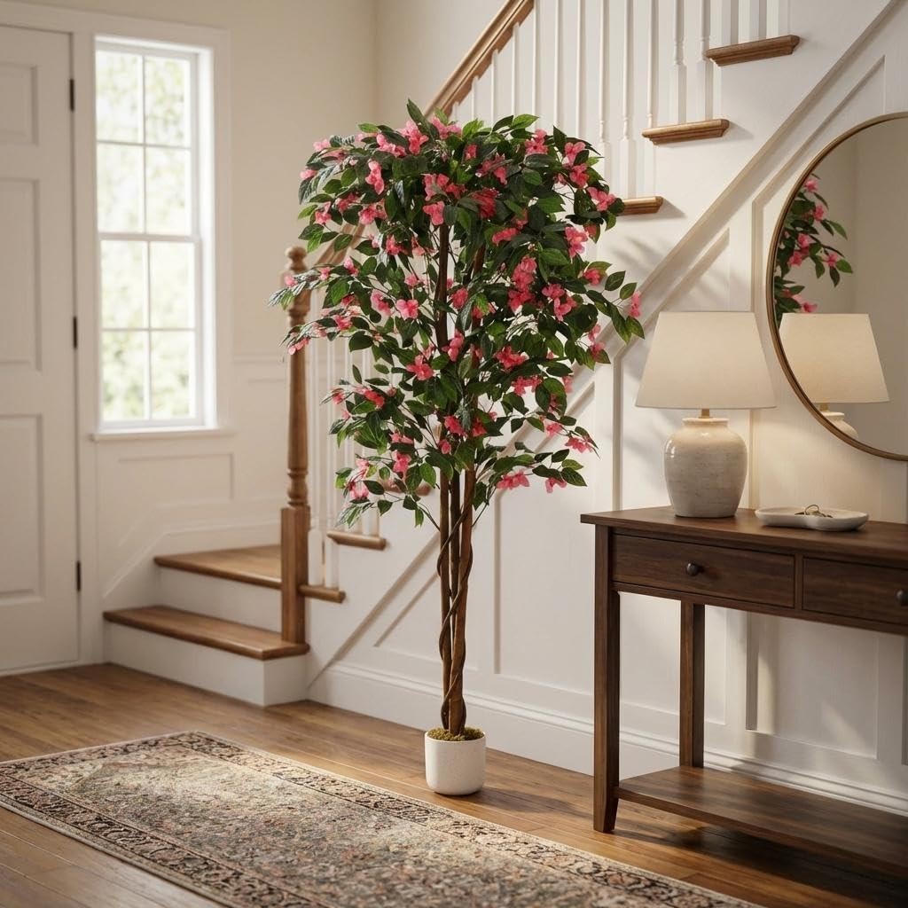 5.2FT Artificial Bougainvillea Tree in Pot, Premium Polyester Faux Plant, Tall