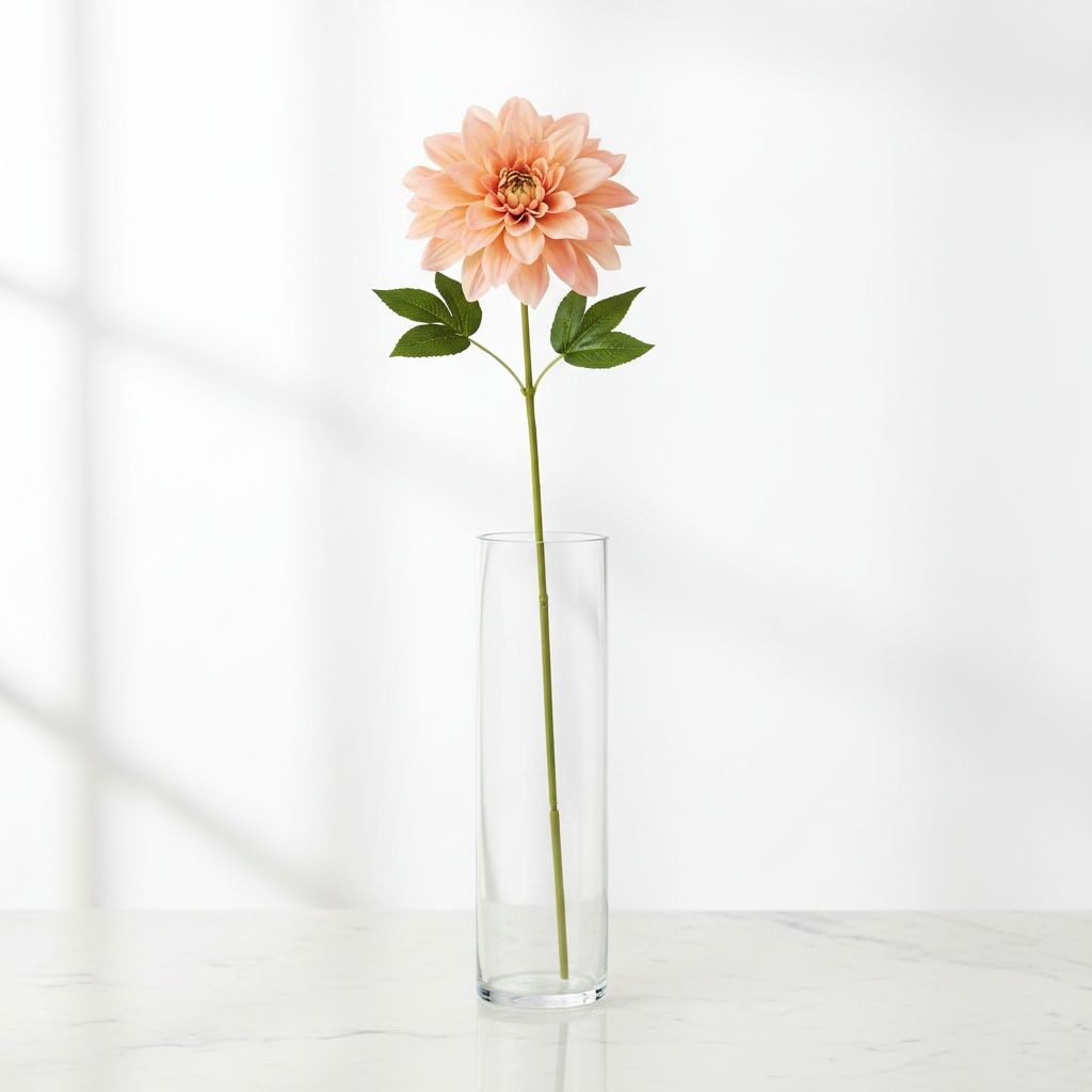 Peach Dahlia Stem Faux Flower 24 Inch 5 Inch Bloom Soft Peach Artificial Dahlia