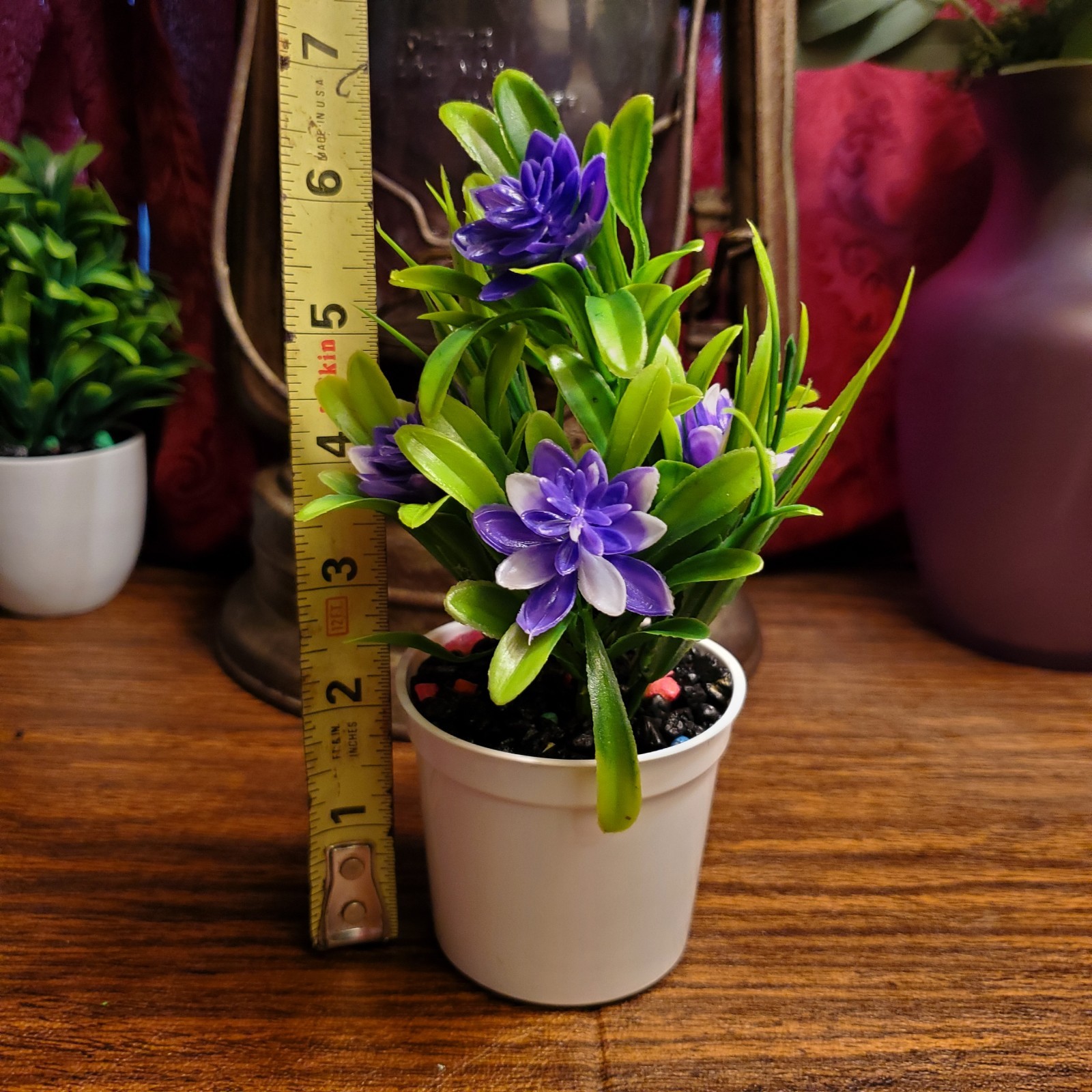 Potted Artificial Mini Purple Lotus Bonsai Plant Faux Desk Decor W/ Rocks 7″ USA