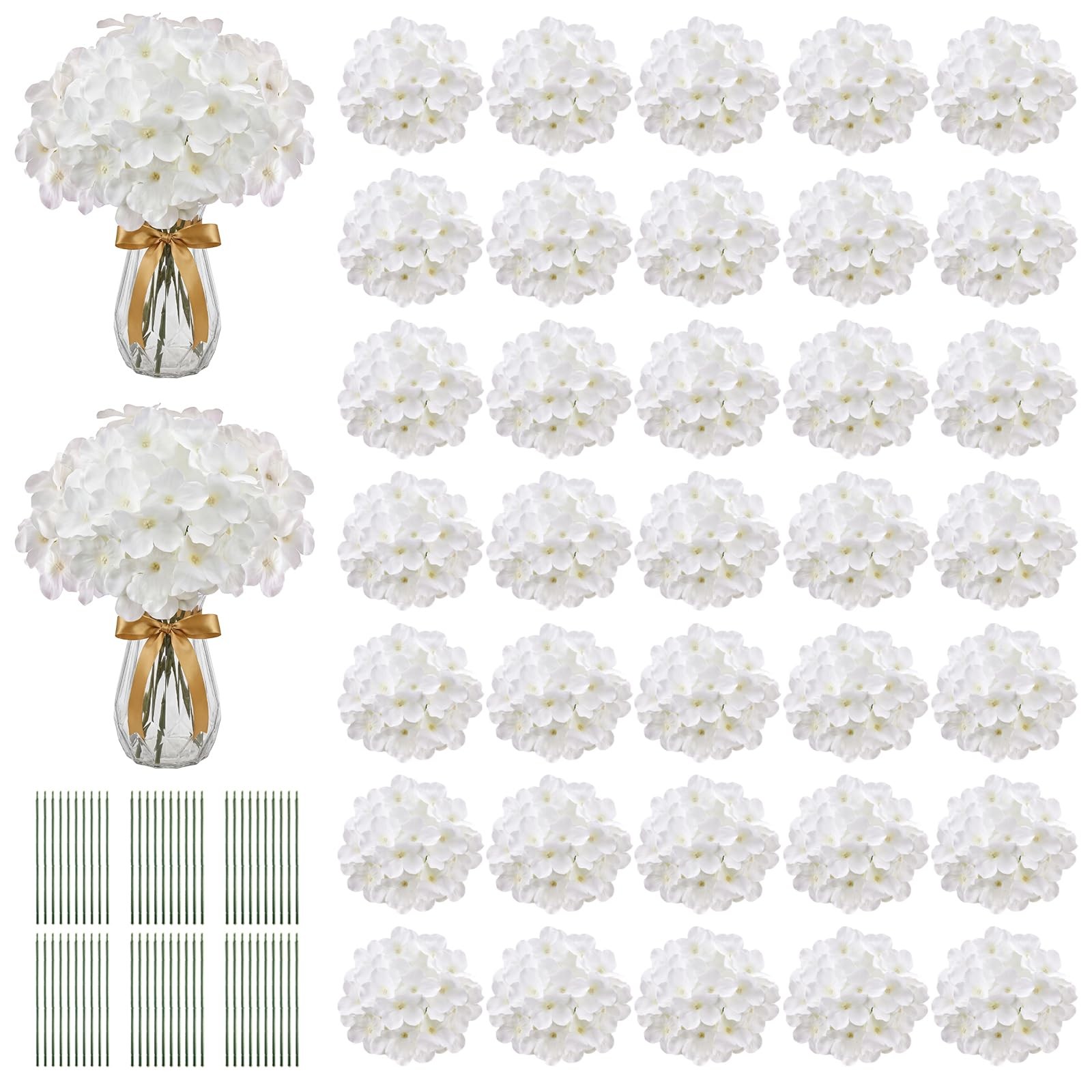 65PCS Hydrangea Artificial Flowers with Stronger Bendable Stems, Premium Silk…