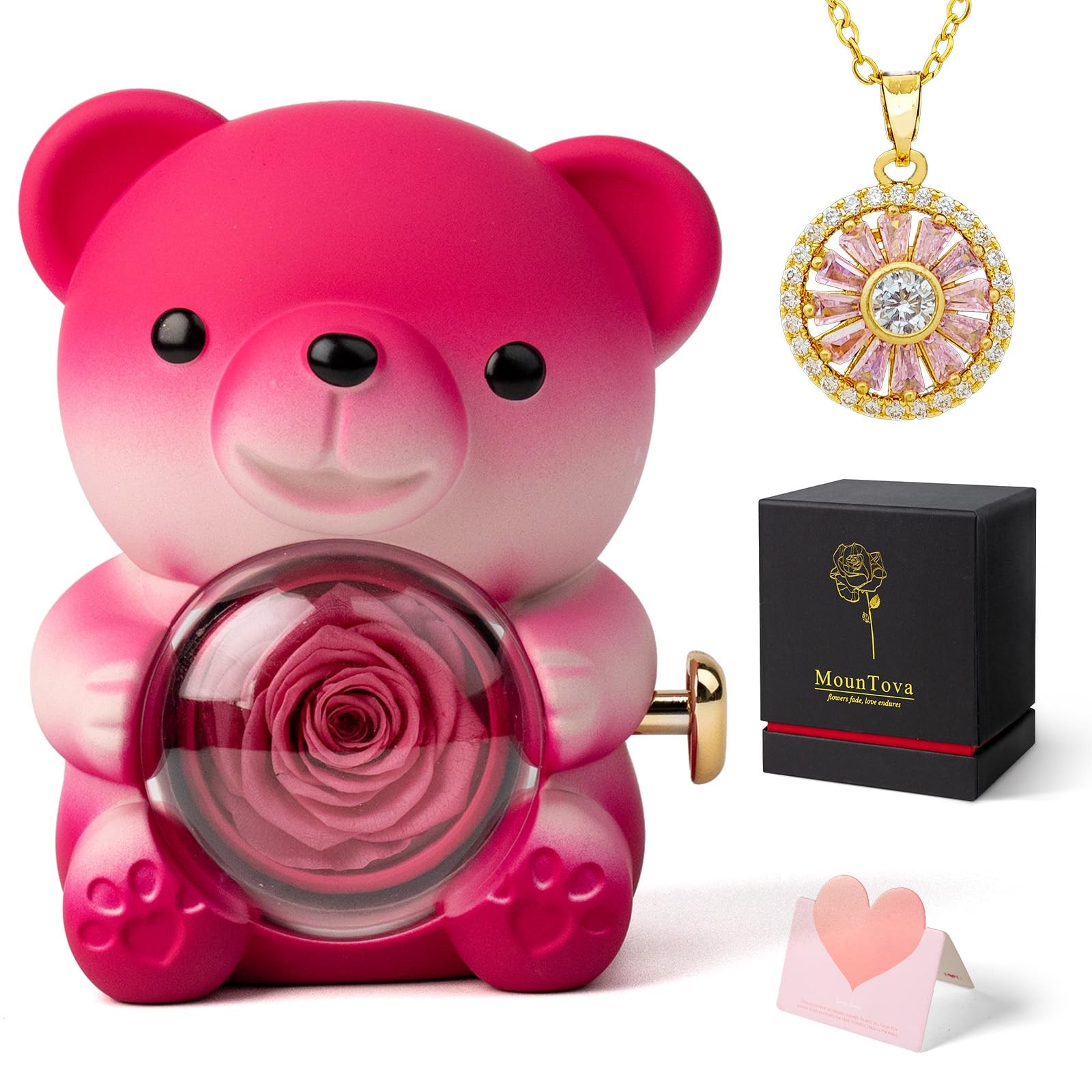 Valentines Day Gifts Cute Teddy Bear With Pink Preserved Rose Gift Box