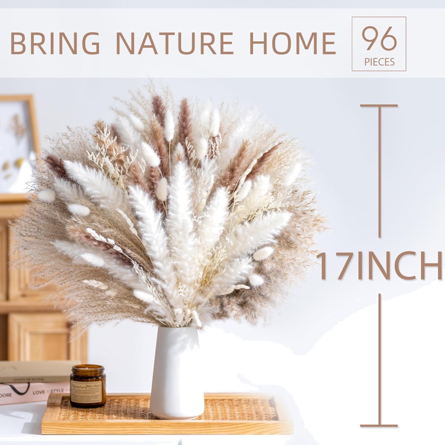 96PCS Natural Dried Pampas Grass Boho Home Decor Bouquet Phragmites Dried Flo…