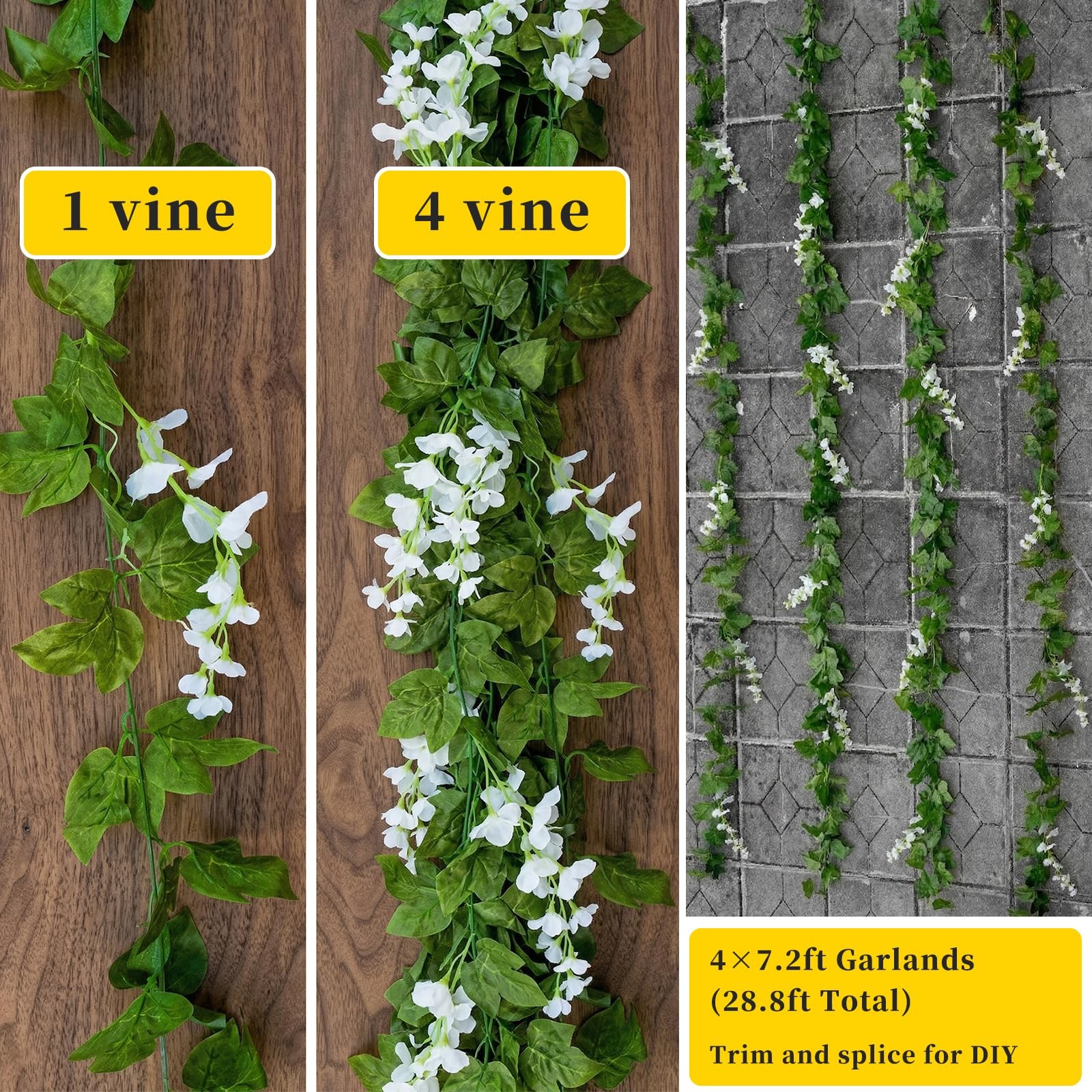 28.8ft Artificial Wisteria Vine Garland (4×7.2ft), Silk Hanging Flowers Decor…