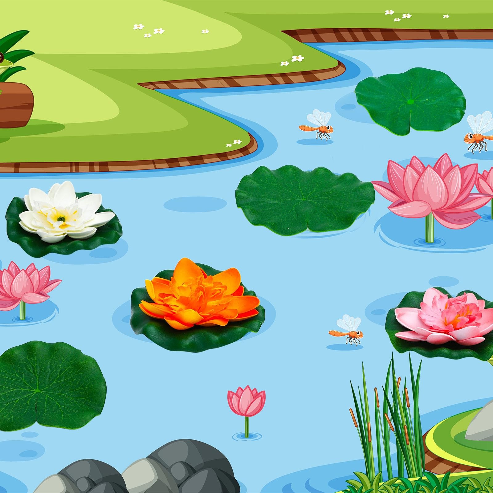 16 Pieces Artificial Floating Foam Lotus Flowers with Lotus Leaves Pond Plant…