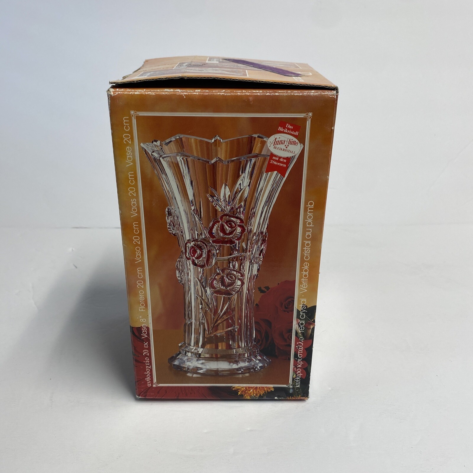 Anna Hutte Bleikristall Lead Crystal Clear /redVase 24% BPO 7.5” Made in Germany