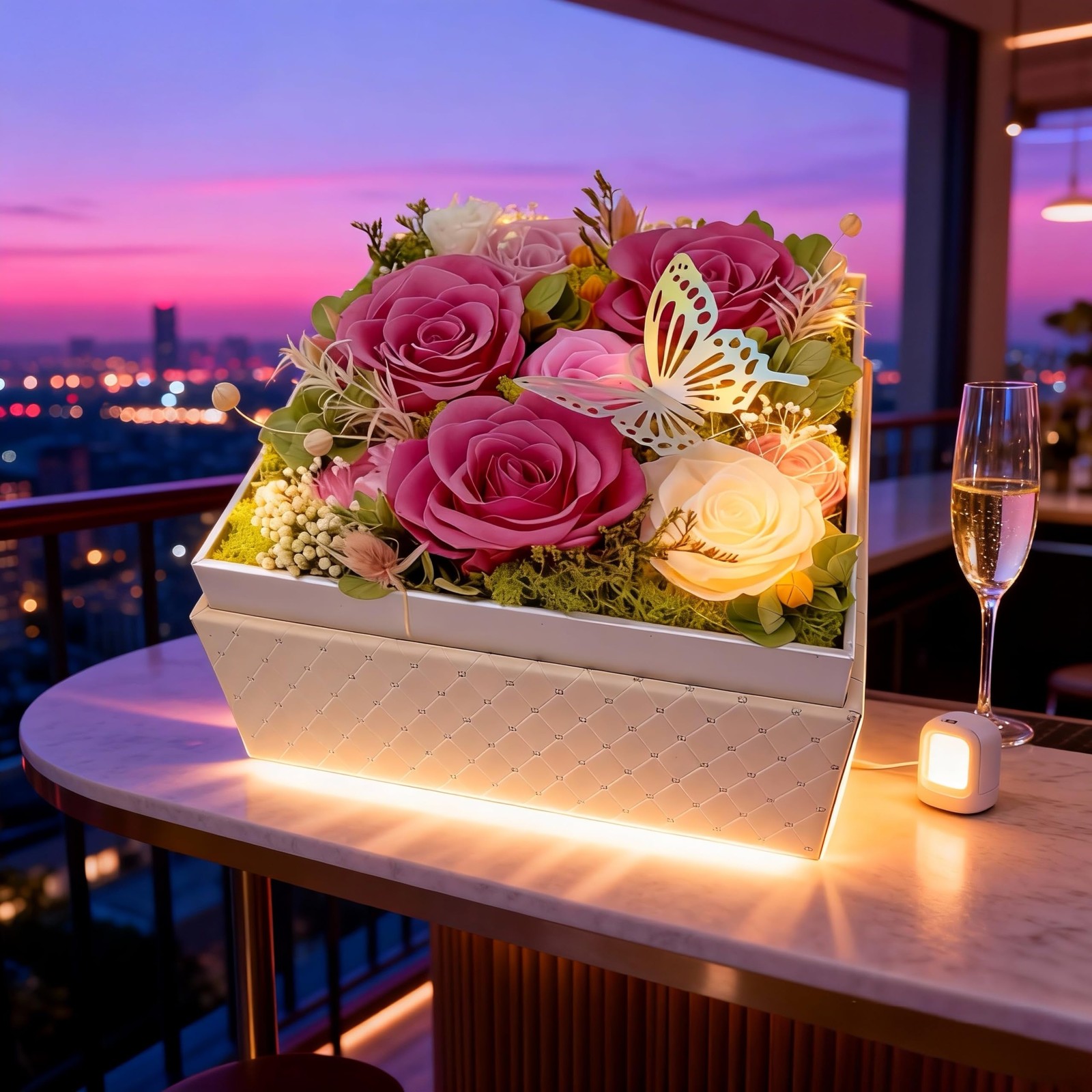 HipTree Preserved Pink & White Rose with Butterfly – Forever Eternal Real Austin