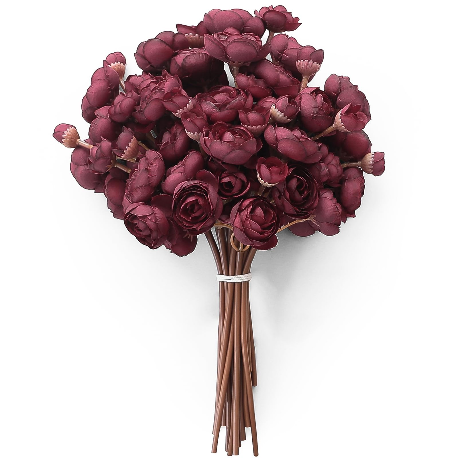 18 PCS Burgundy Artificial Ranunculus Faux Silk Mini Bulk Wedding Flowers