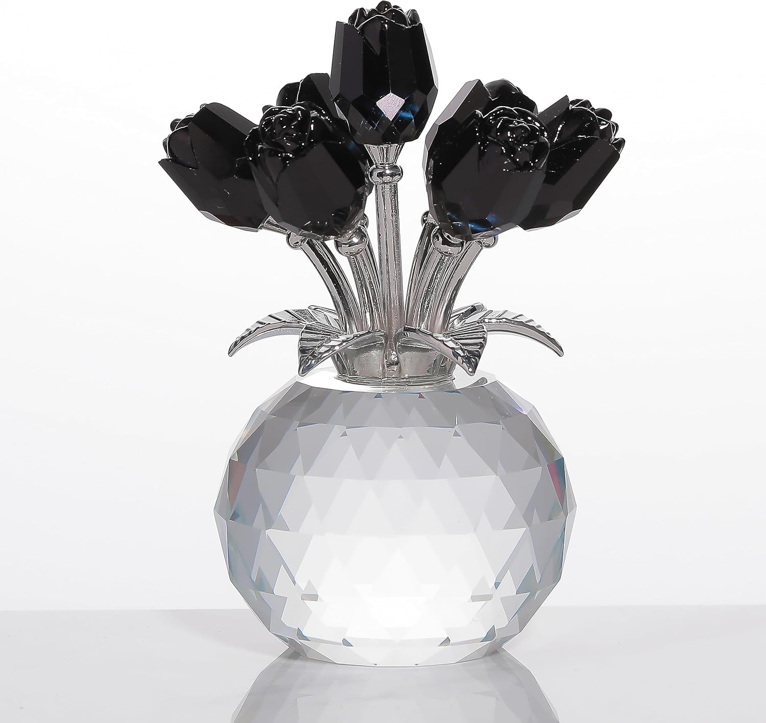 Black Rose Flower Crystal Figurine with Vase, Bouquet Flowers Gifts for Wife Gir