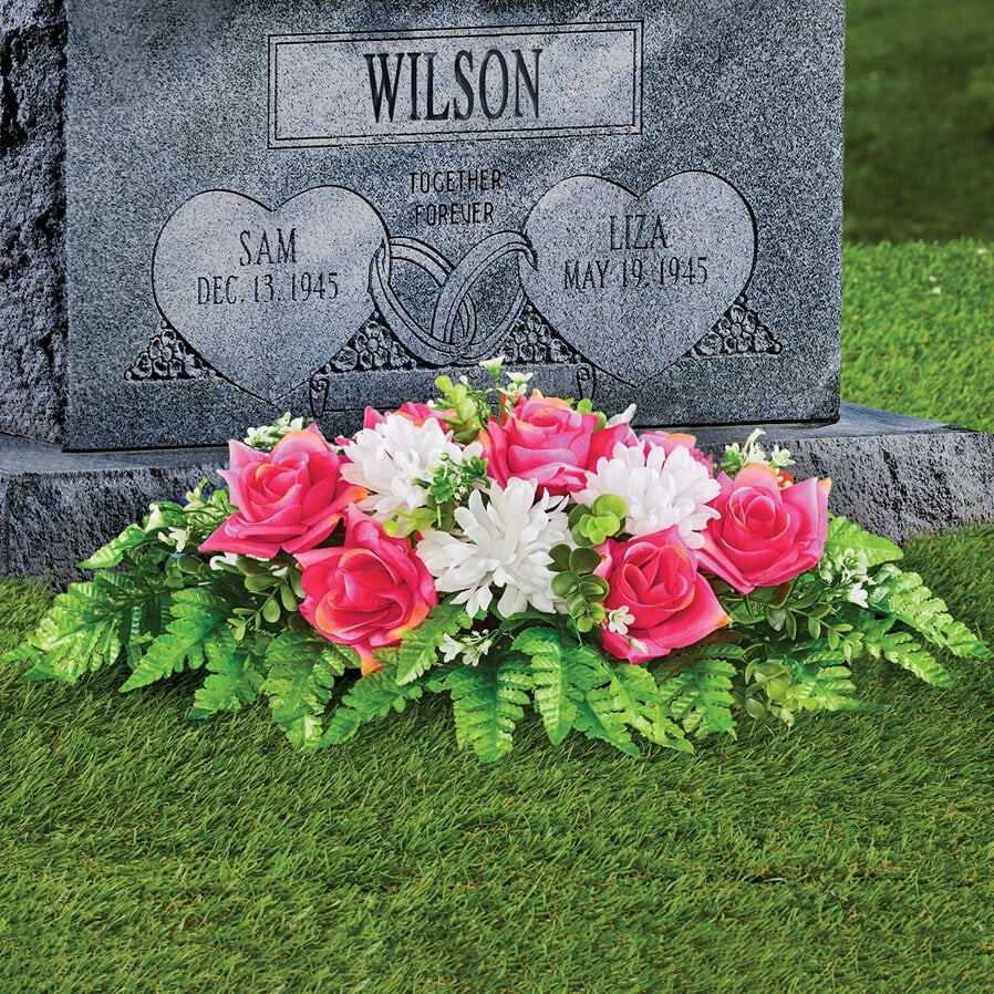Artificial Roses & Dahlias Flower Sympathy Arrangement Stake Cemetery Grave 20″L