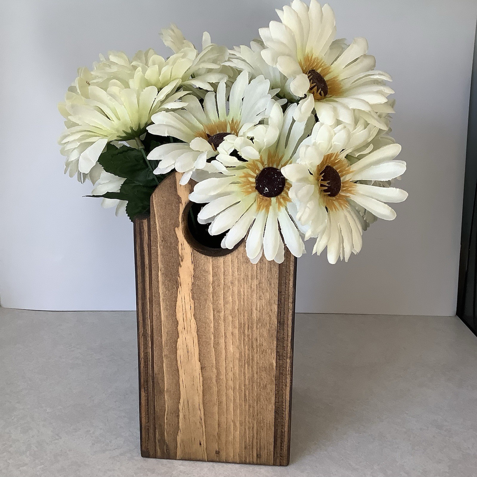 Artificial Flower Arrangement – White Daisies Painted Black Wood Box FOLK ART