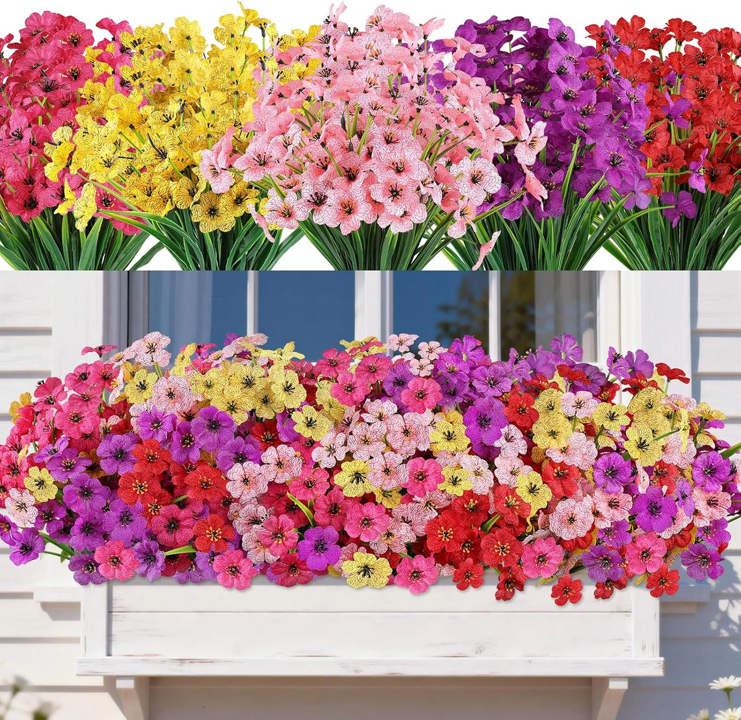 20 Bundles Artificial Flowers for Outdoors, UV Resistant Fake Flowers No Fade, F