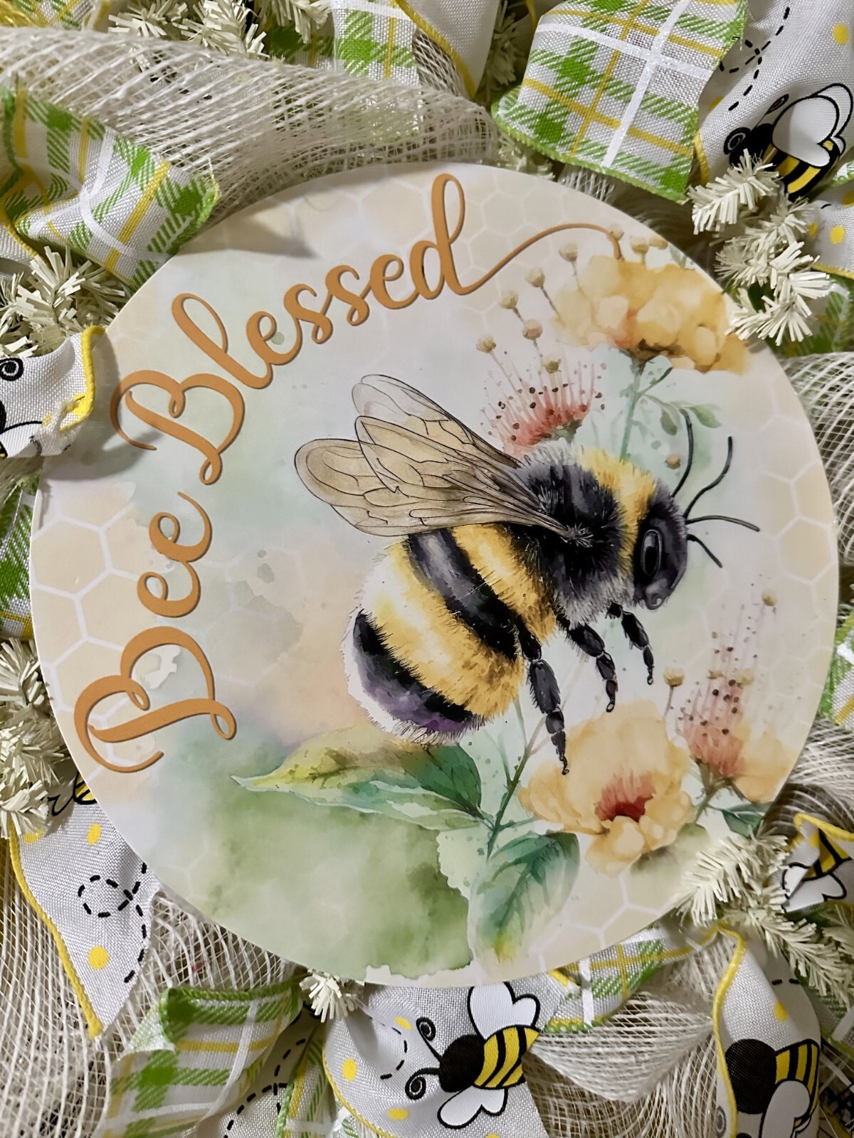 Bee Blessed Welcome Wreath Handmade Deco Mesh 24 inch or 28 inch diameter