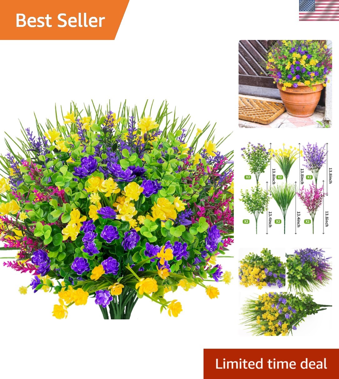 Lifelike 12-Pack Faux Flowers – UV Resistant, Perfect for Porches & Windowsills