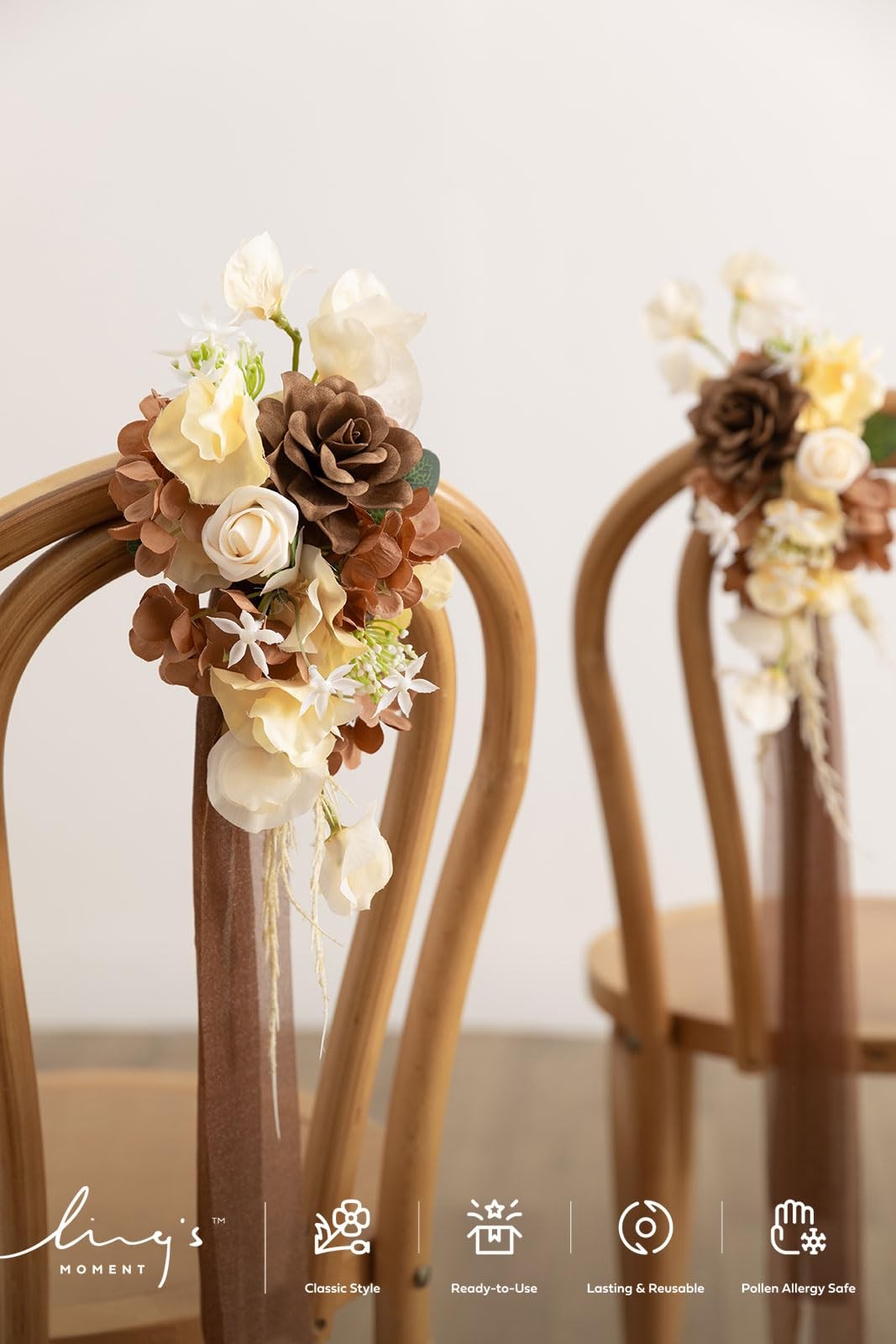 Ling’s Moment 8pcs Wedding Artificial Aisle Pew Flowers, Brown Soft Peach