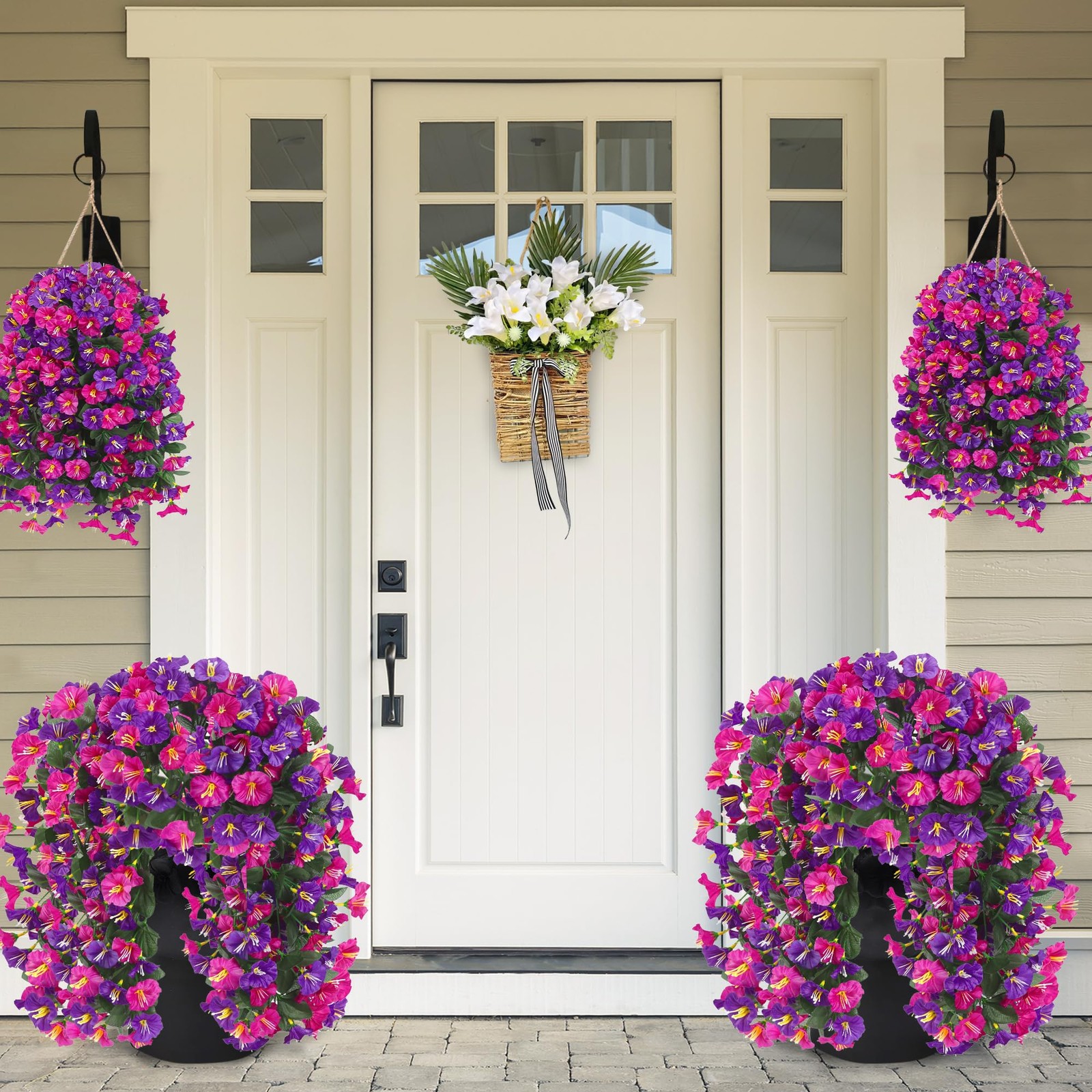 Artificial Hanging Flower Vines UV Resistant Silk Morning Glory Purple 4 Pack