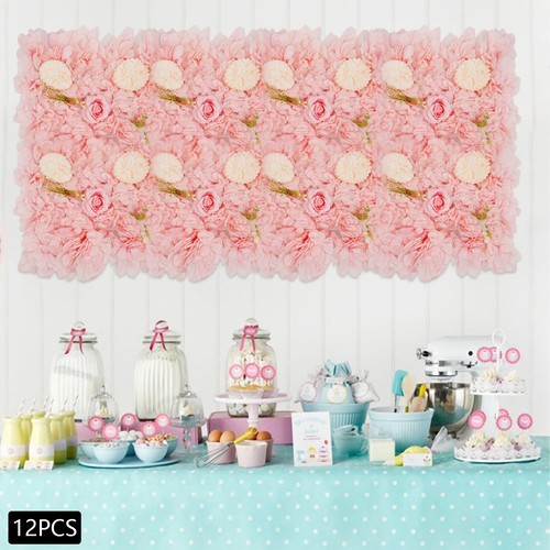 3D Flower Wall Panel-12pcs Artificial Flower Wall Background Silk Rose Mat