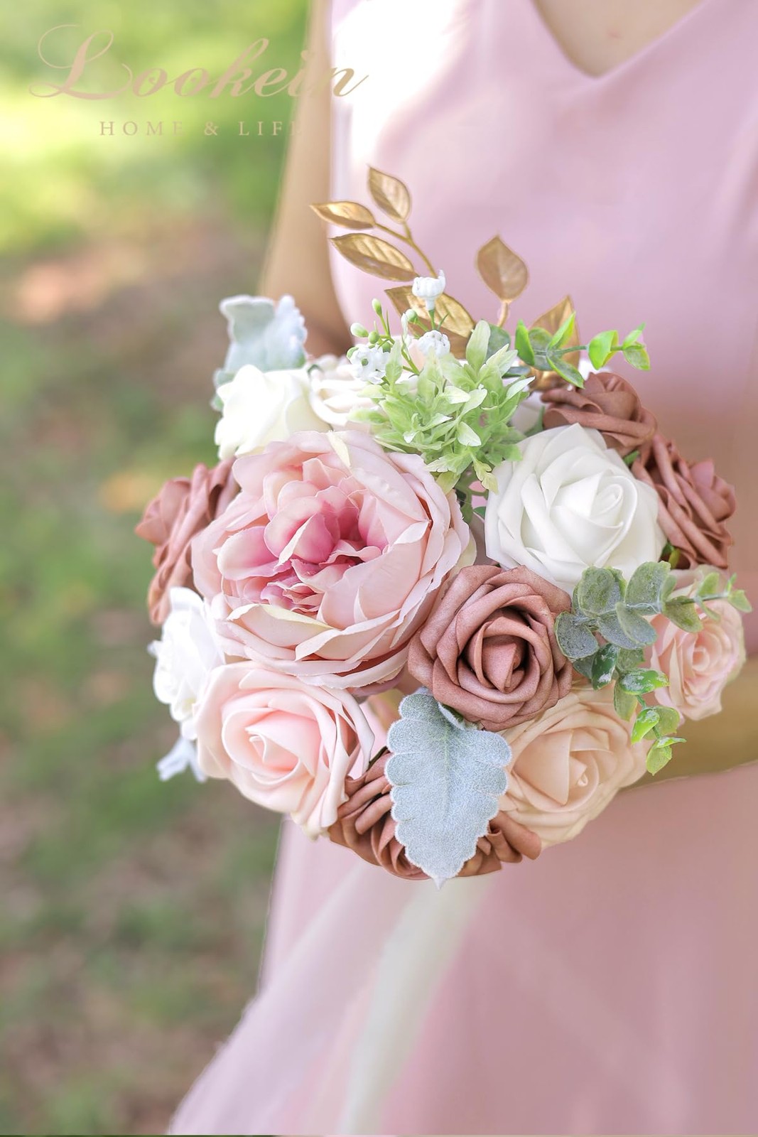 Bridesmaid Bouquet Set of 4 Boho Wedding Bouquet 7-Inch Fake Flower Bouquet f…