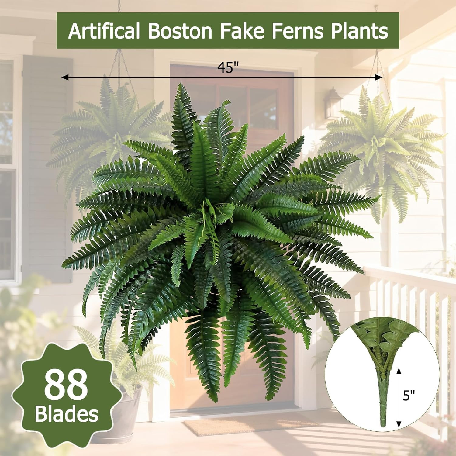 Large Artificial Boston Fern Bush – 2 Pack for Indoor & Outdoor Decor