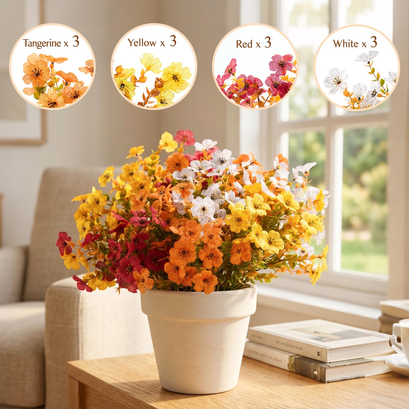 12 Bundles Artificial Fall Flowers, UV-Resistant Faux Plants