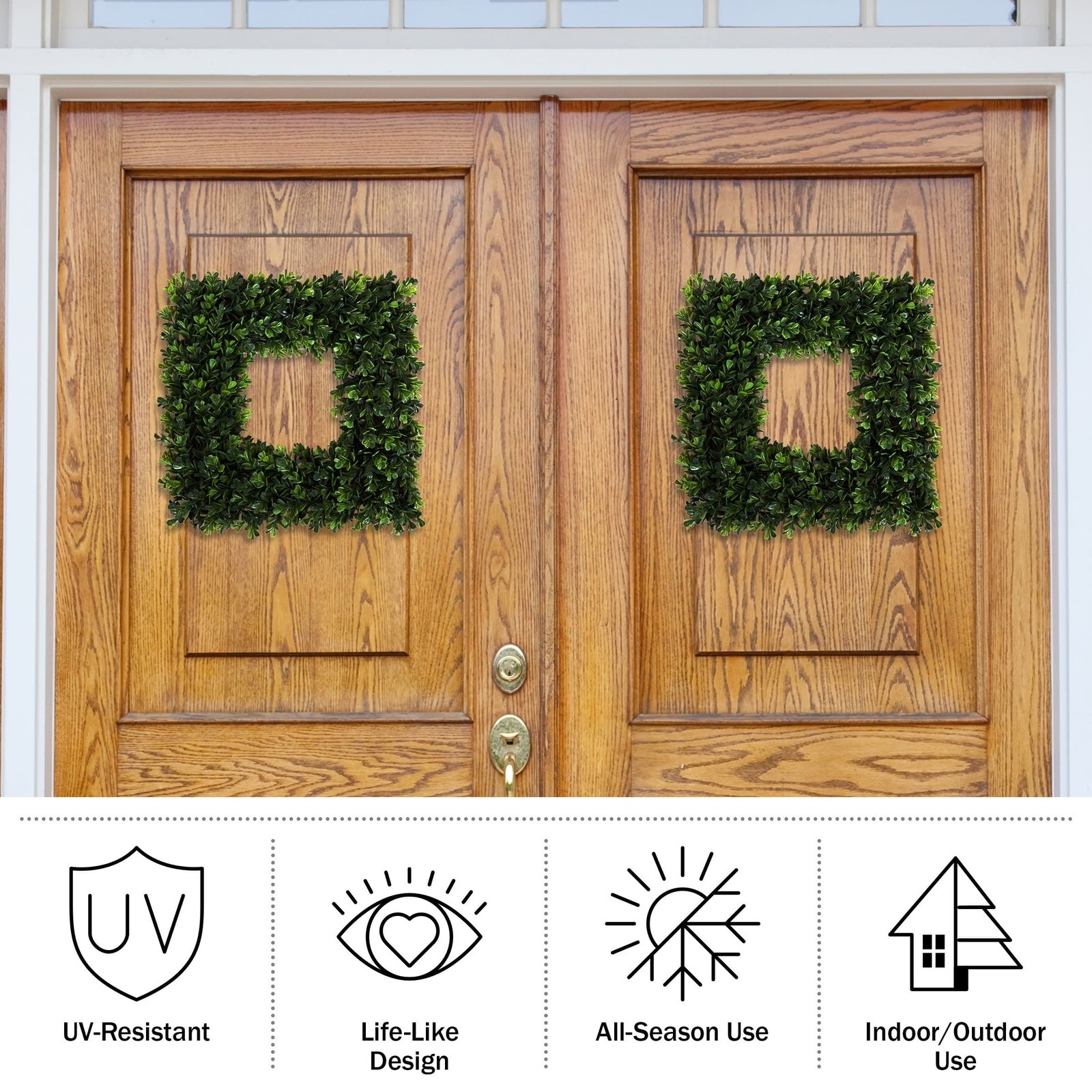Set of Two 16.5-Inch Indoor/Outdoor Artificial Boxwood Wreaths