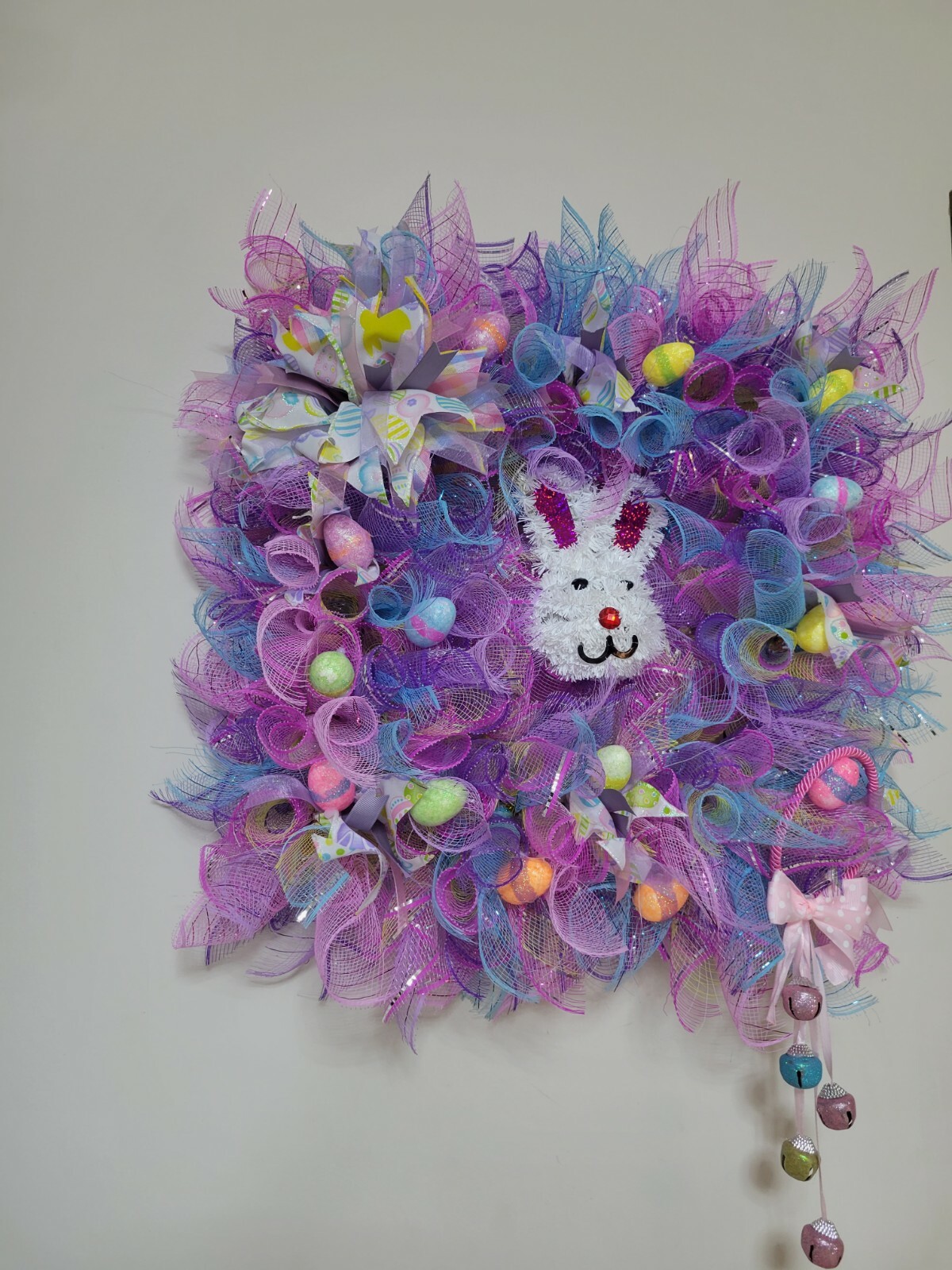ESTER bunny HAPPY Mesh Front Door Wreath Decor Decoration square pink blue yello