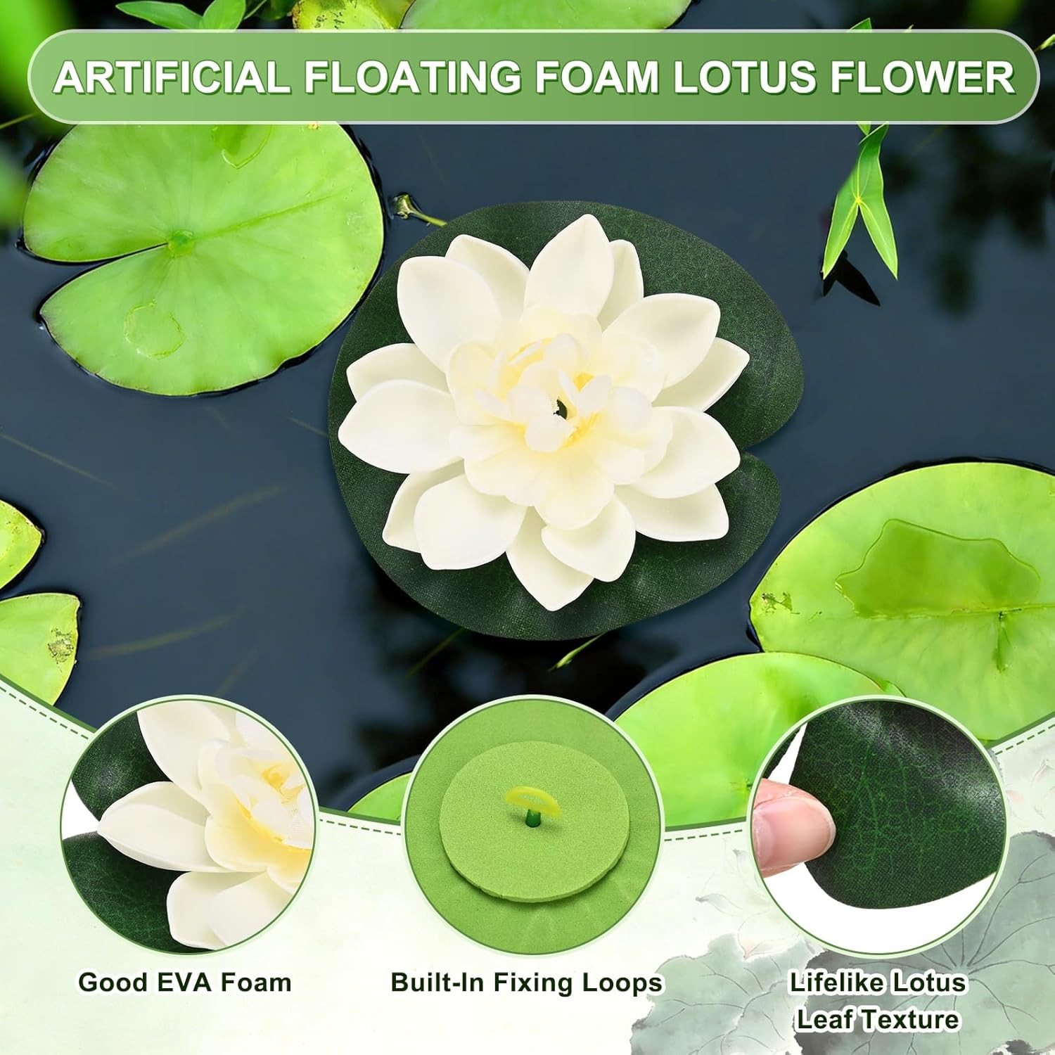 1-Set Artificial Floating Foam Lotus Flower with Water Lily Pad, 4 Inch Fake Lot