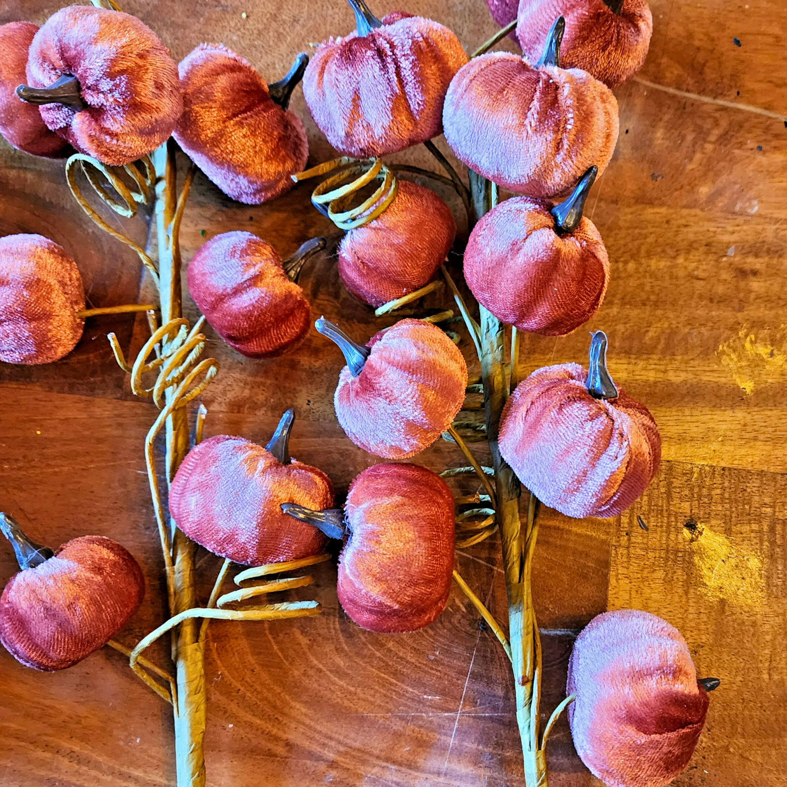 Velvet Pumpkin Floral Picks | Fall Harvest Stems | Rustic Autumn Centerpiece Dec