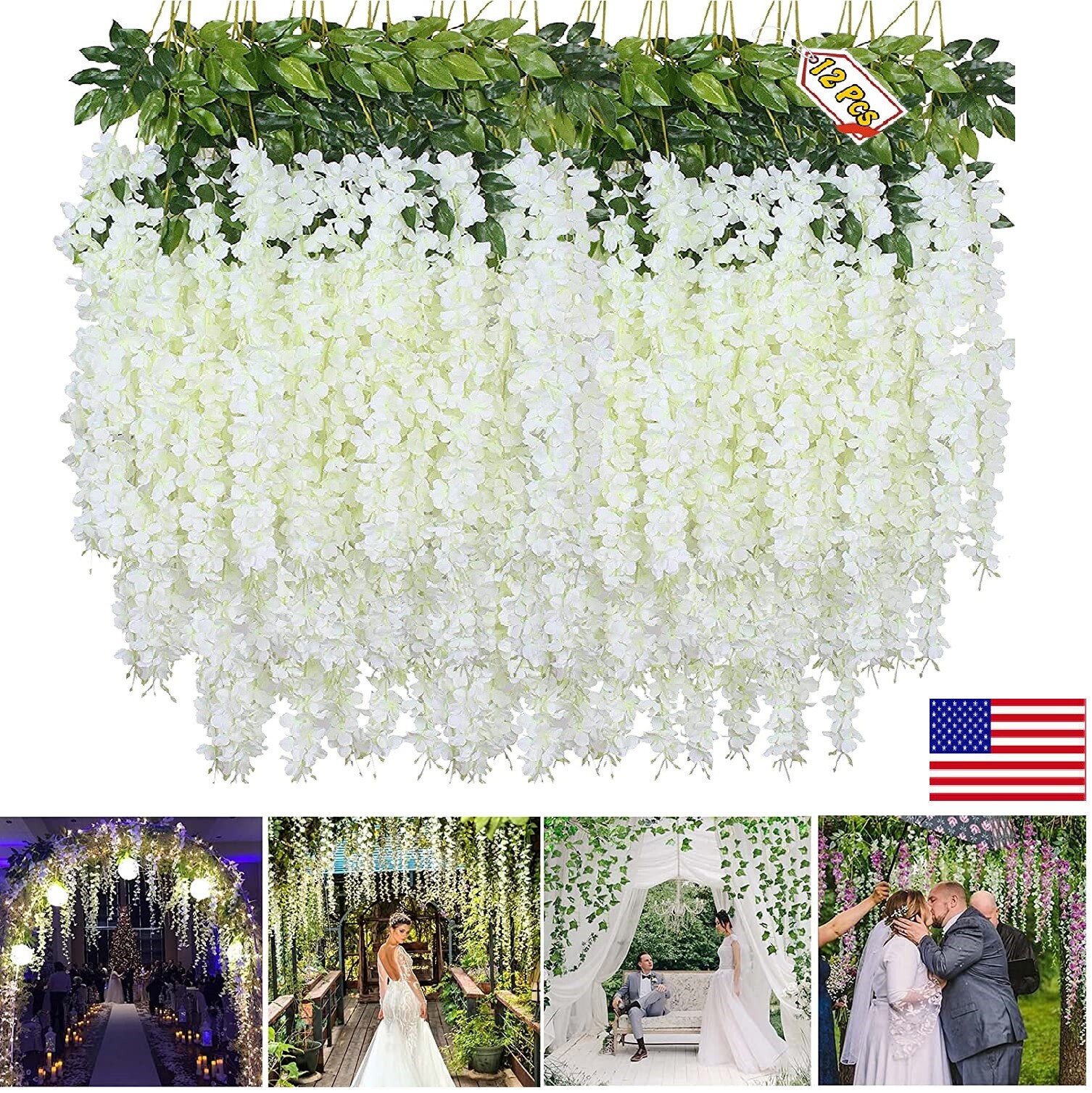 3.6Ft Artificial Wisteria Vine Ratta Hanging Garland Silk Flowers Wedding Decor