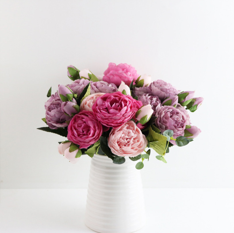 9 Heads Silk Peony Artificial Flowers Wedding Bouquet Home Party Outdoor Decor