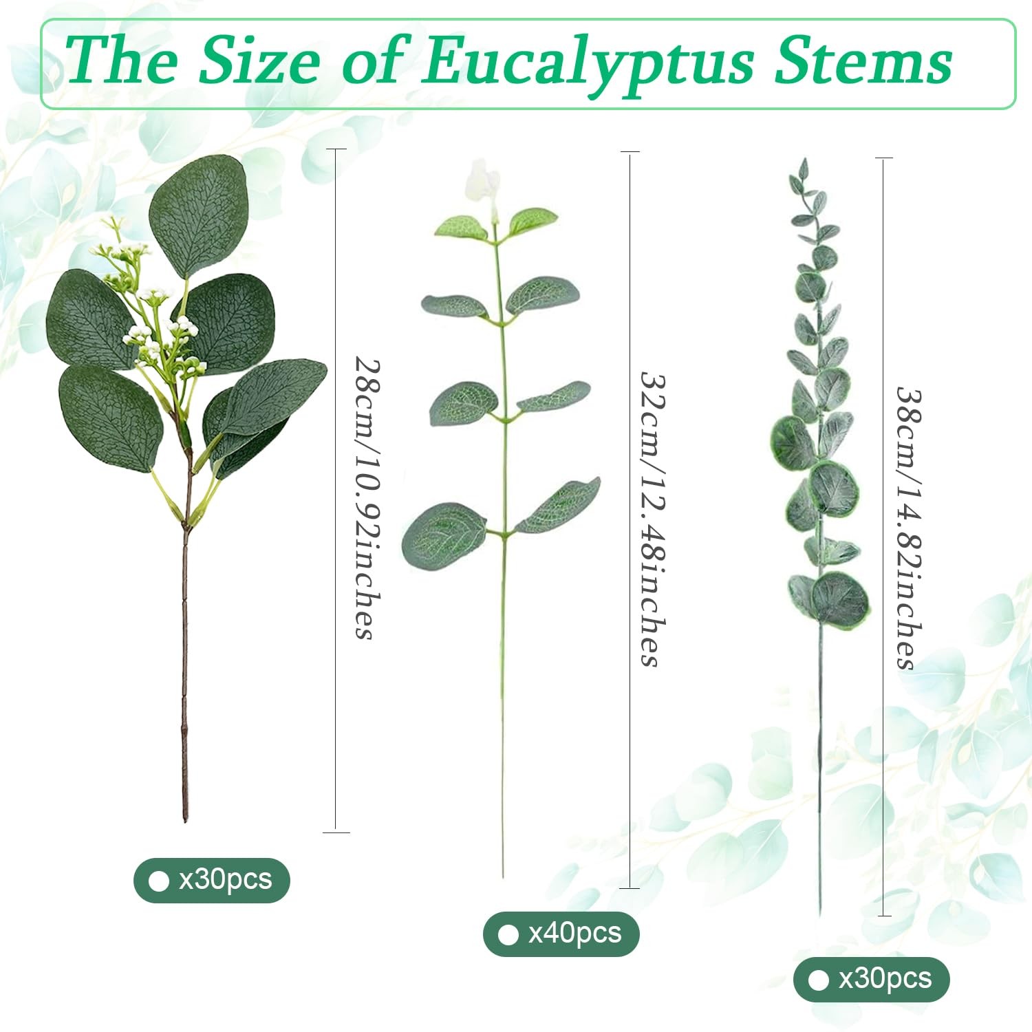 100 Pcs 3 Kinds Mixed Artificial Silver Dollar Eucalyptus Leaves Picks, Faux …