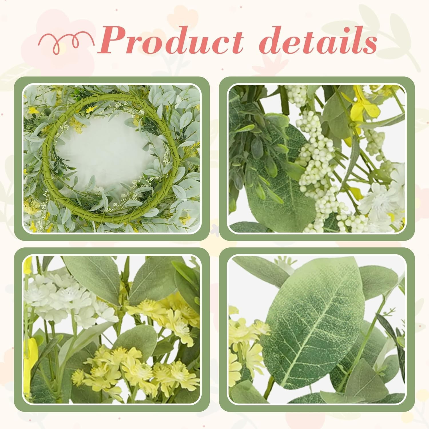 18-Inch Spring Summer Floral Wreath – Lifelike Daisy & Eucalyptus Decor