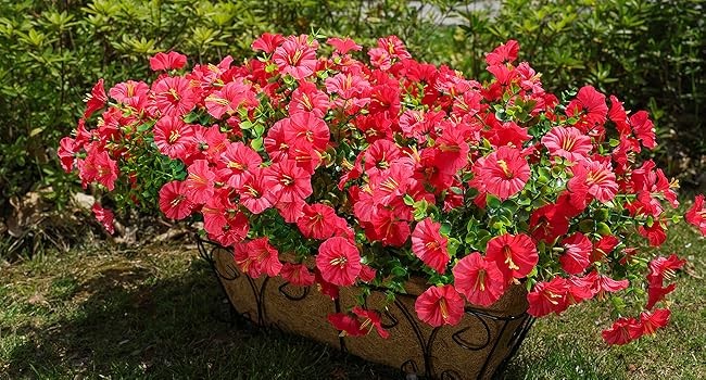 Artificial Flowers for Outdoors Fake Plants Outside Decoration, 12 Bundles Silk