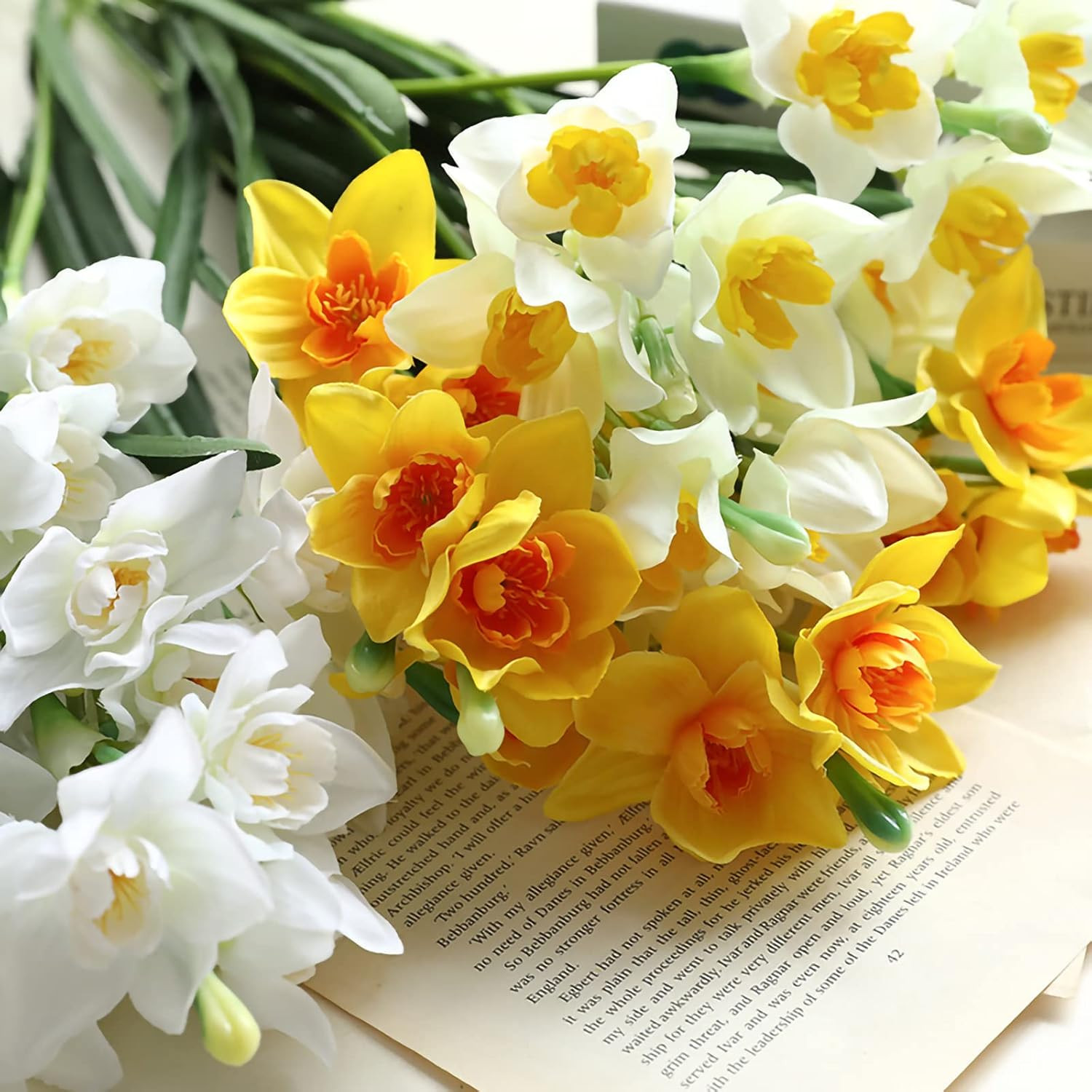 10 Pcs Artificial Daffodils Flowers Narcissus Faux Spring Flowers Fake Silk D…