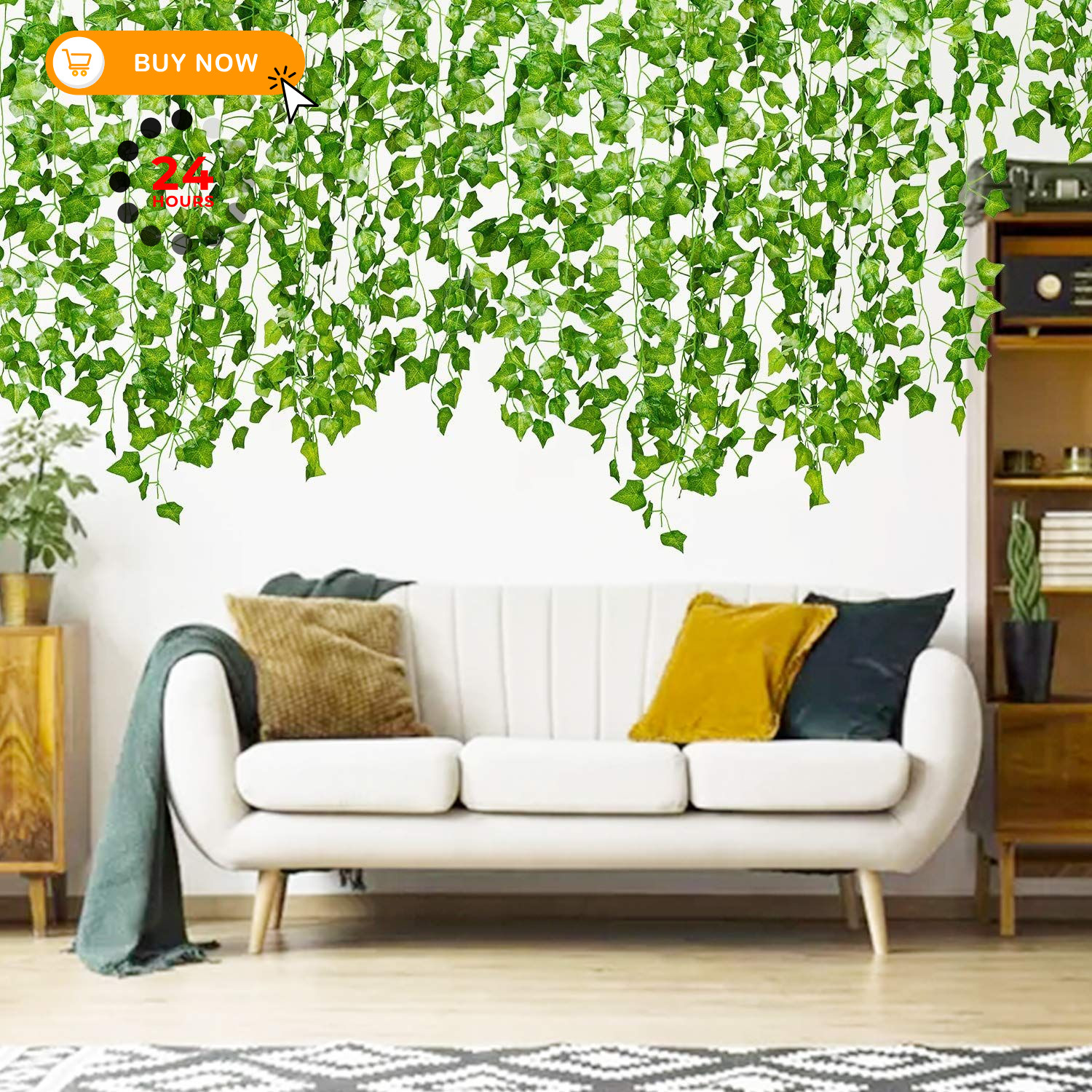 DearHouse 84 Feet 12 Strands Artificial Ivy Leaf Plants Vine 84 Feet, Green