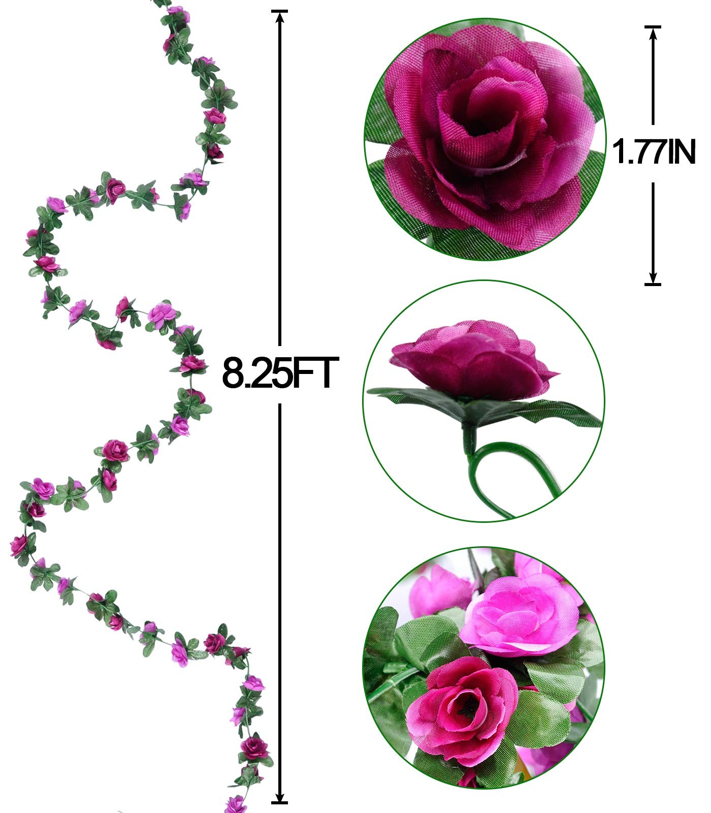 8Pcs 66FT Purple Flower Garland, Artificial Rose Floral Vines Fake Hanging Sp…