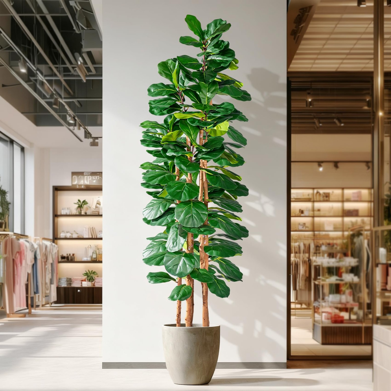 Artificial Fiddle Leaf Fig Tree 7FT, Faux Fig Tree Indoor with Natural Wood T…
